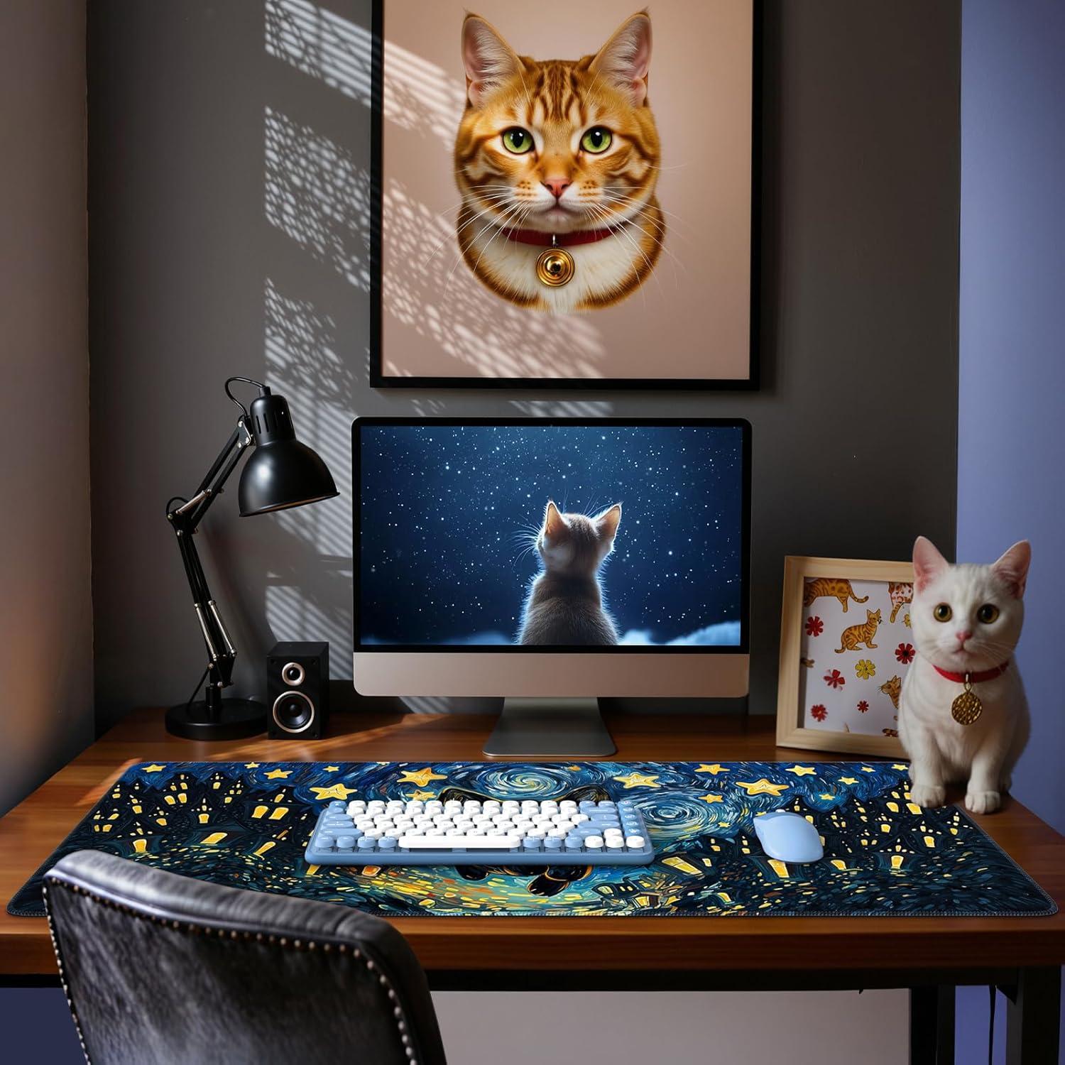 Alfombrilla de Escritorio iCasso XL Gato Negro 90x40 cm Antideslizante