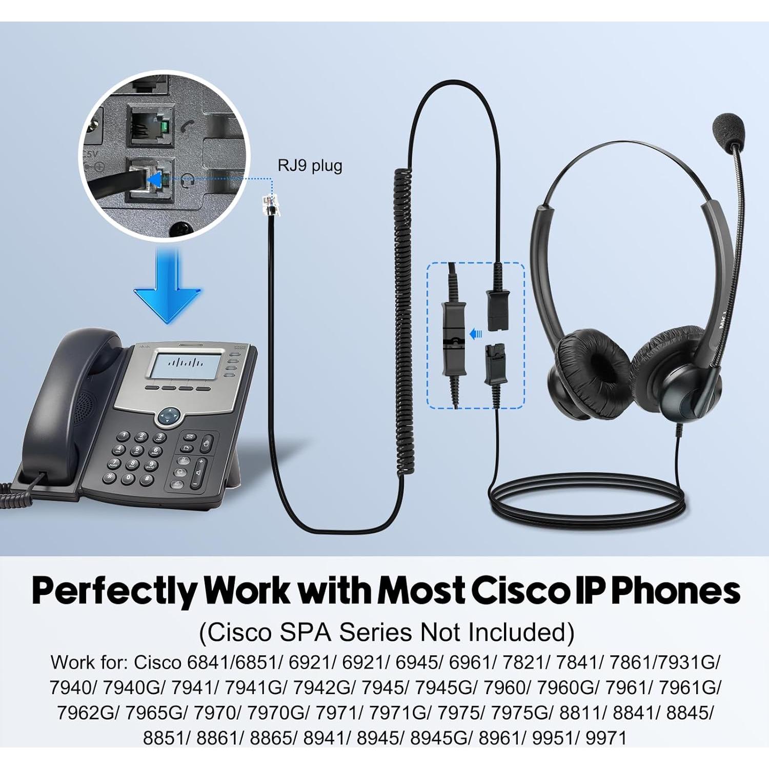 Auricular MKJ Doble Oído con Micrófono para Teléfonos Cisco RJ9