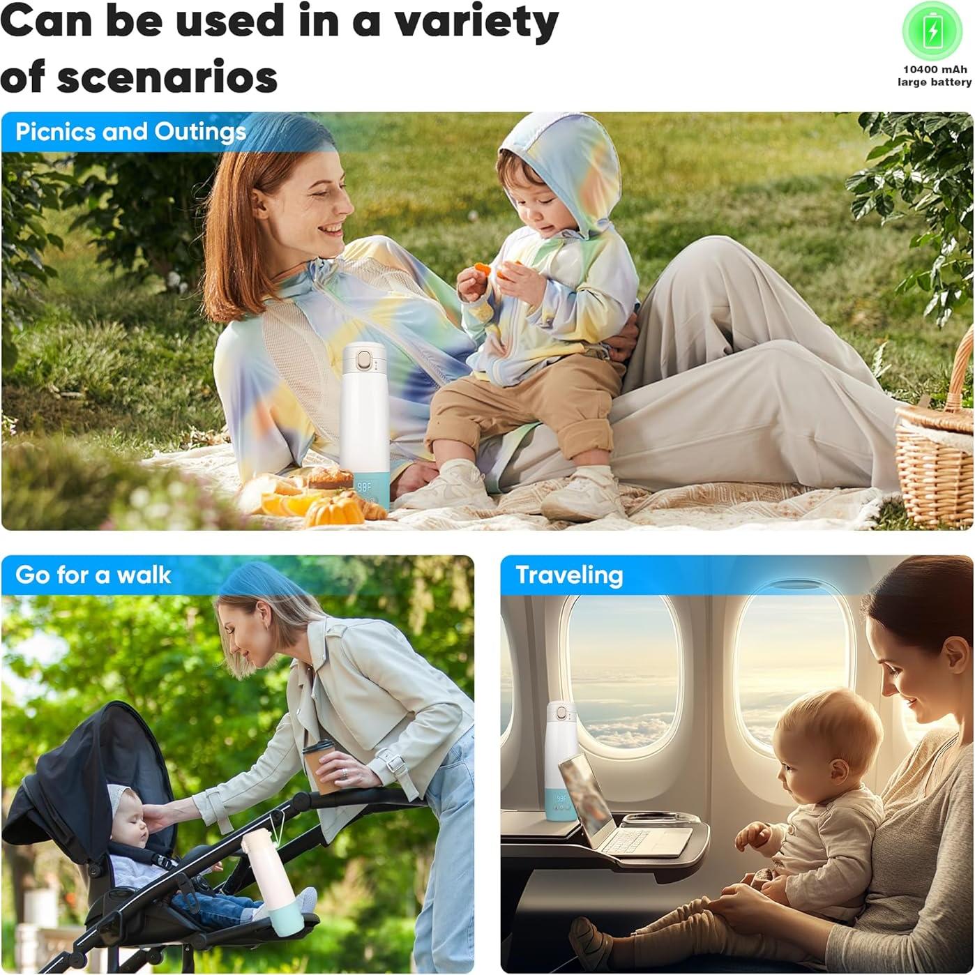 Calentador de Botellas Portátil Azul 10400mAh Control Temperatura