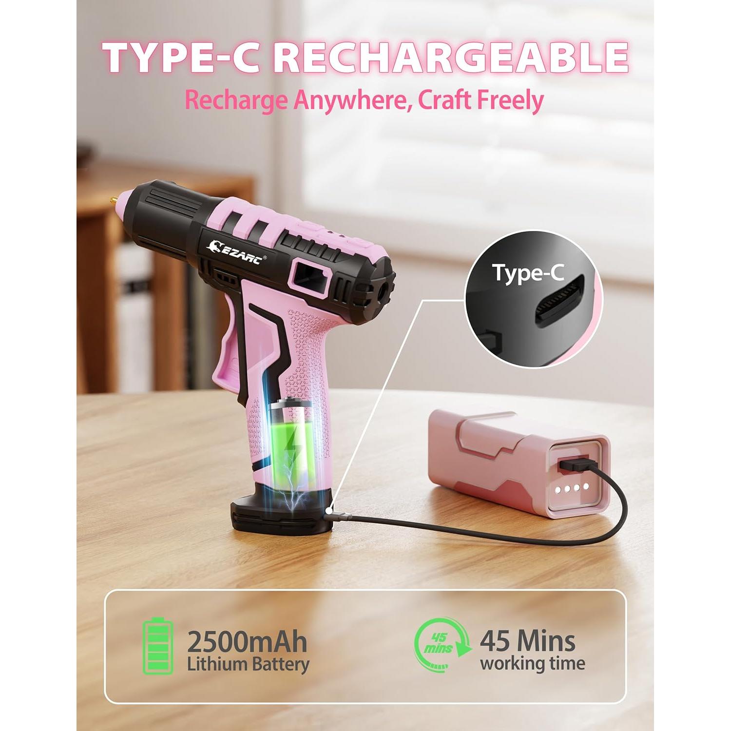 Pistola de Pegamento Caliente Inalámbrica EZARC Rosa 4W