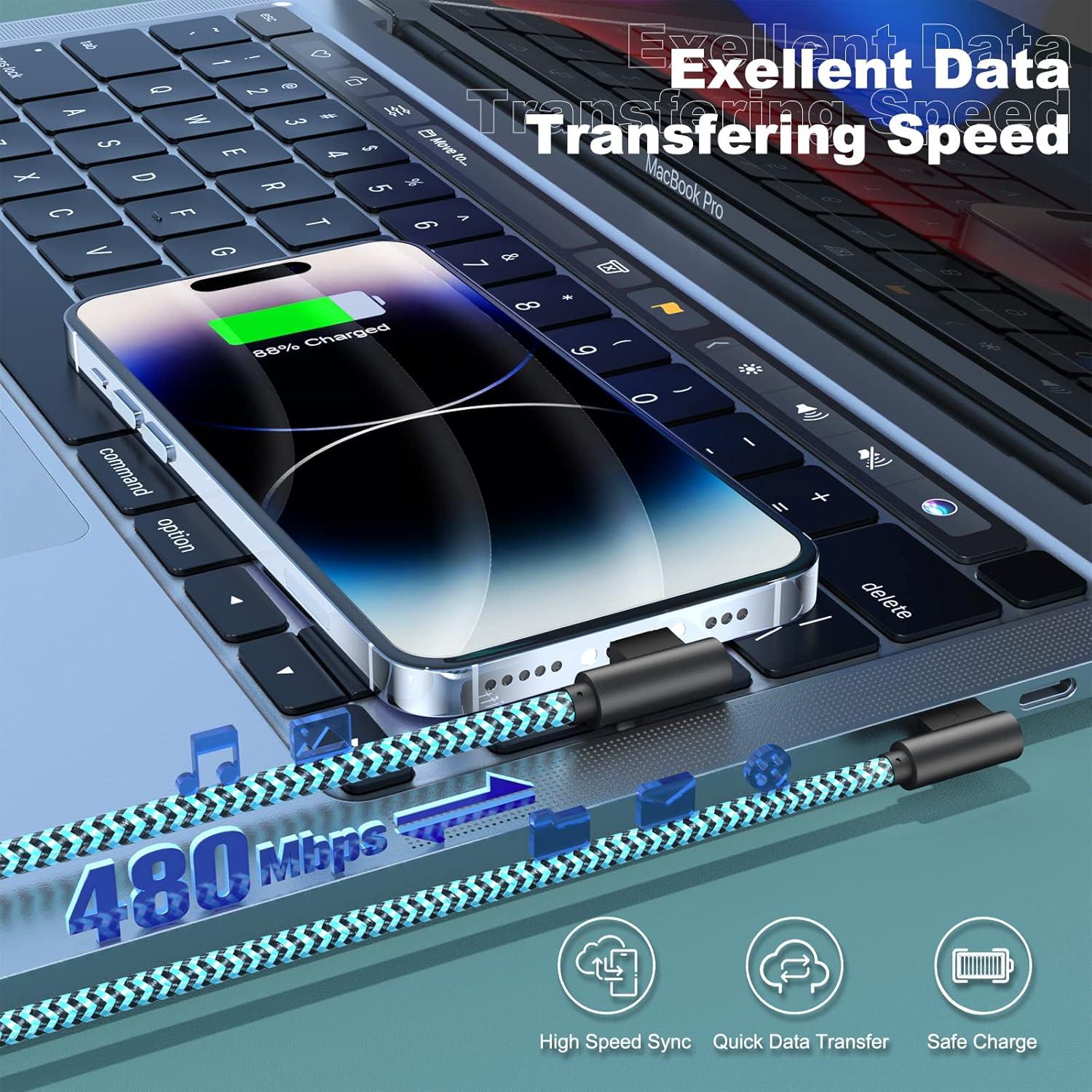 Paquete de 3 Cargadores Lightning FOXSEA 10FT Carga Rápida