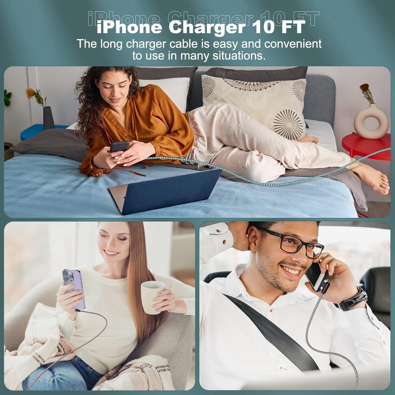 Paquete de 3 Cargadores Lightning FOXSEA 10FT Carga Rápida