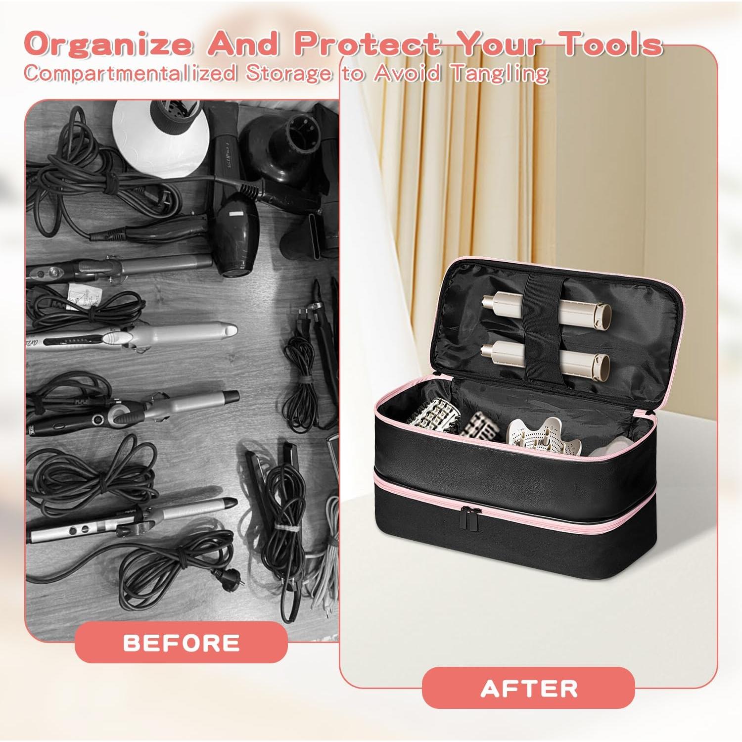 Bolsa Organizadora de Cuero PU para Secador de Pelo Negro