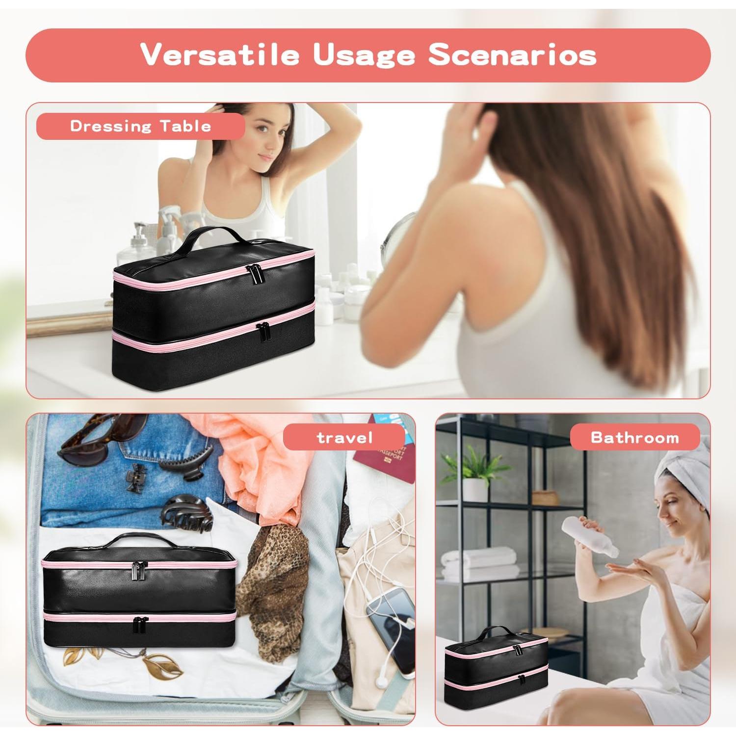 Bolsa Organizadora de Cuero PU para Secador de Pelo Negro