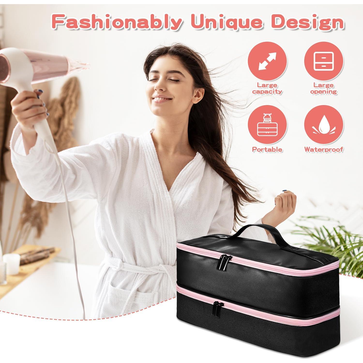 Bolsa Organizadora de Cuero PU para Secador de Pelo Negro