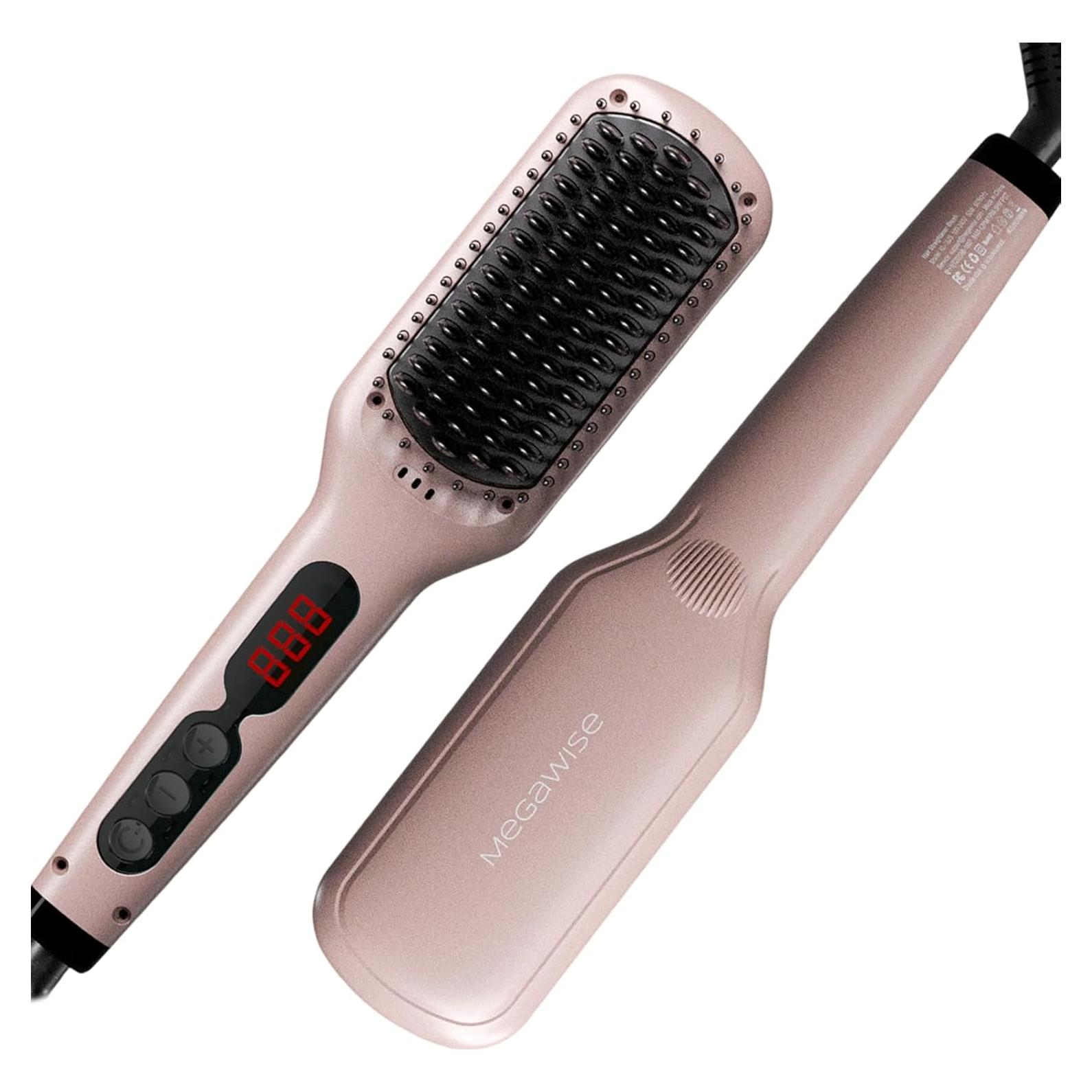 Cepillo Alisador MEGAWISE KL-1025 Rosa 2 en 1 Anti-Frizz