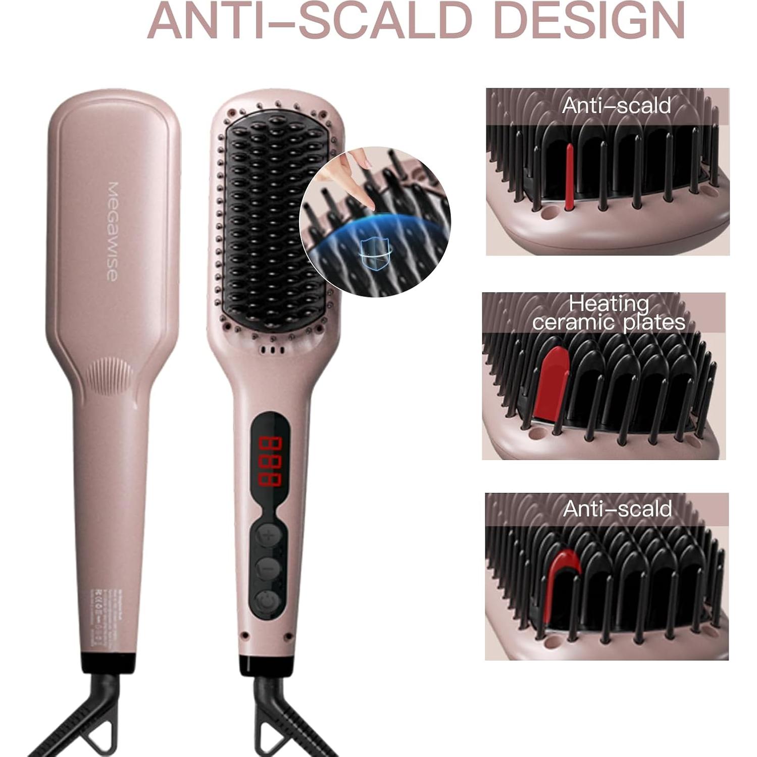 Cepillo Alisador MEGAWISE KL-1025 Rosa 2 en 1 Anti-Frizz