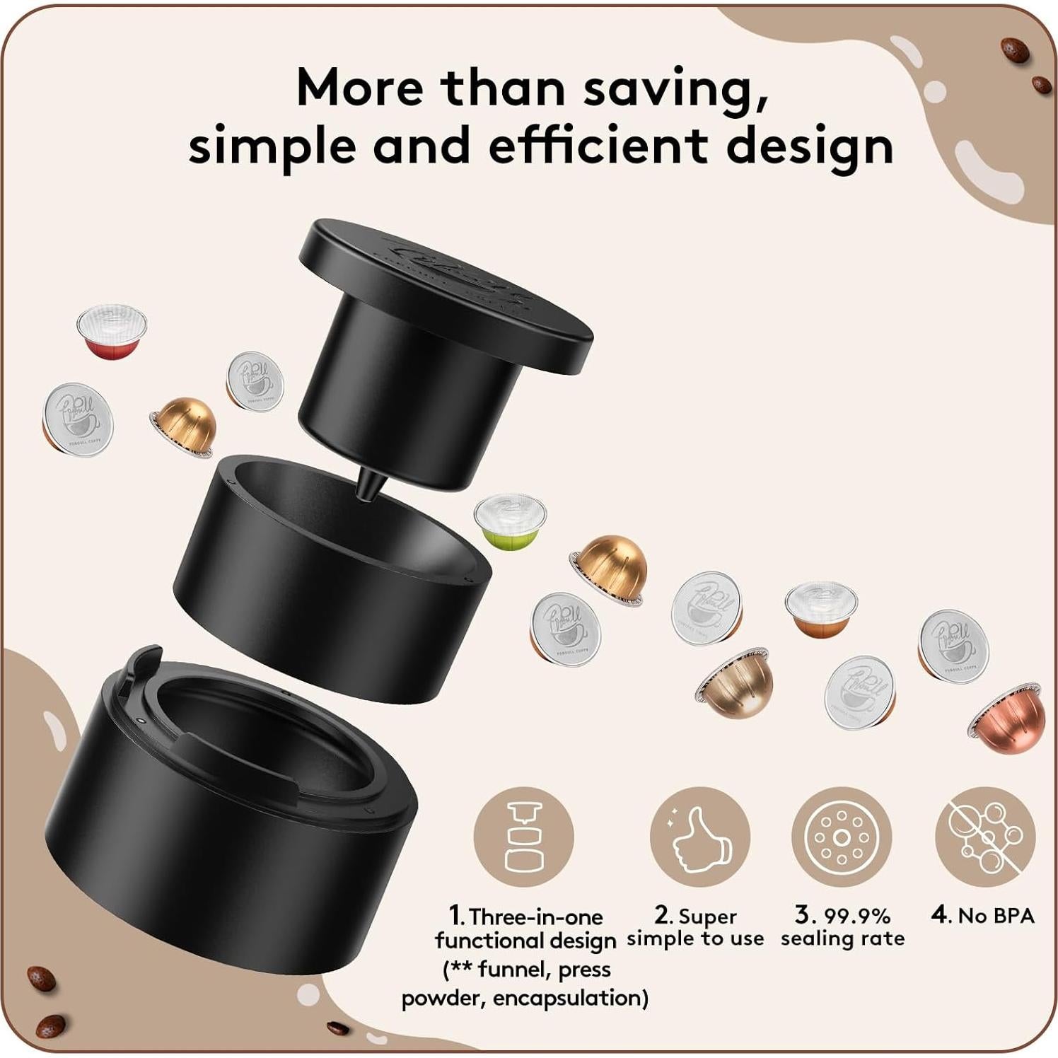 Kit de Cápsulas Reutilizables Foboull para Nespresso Vertuo 49 Piezas