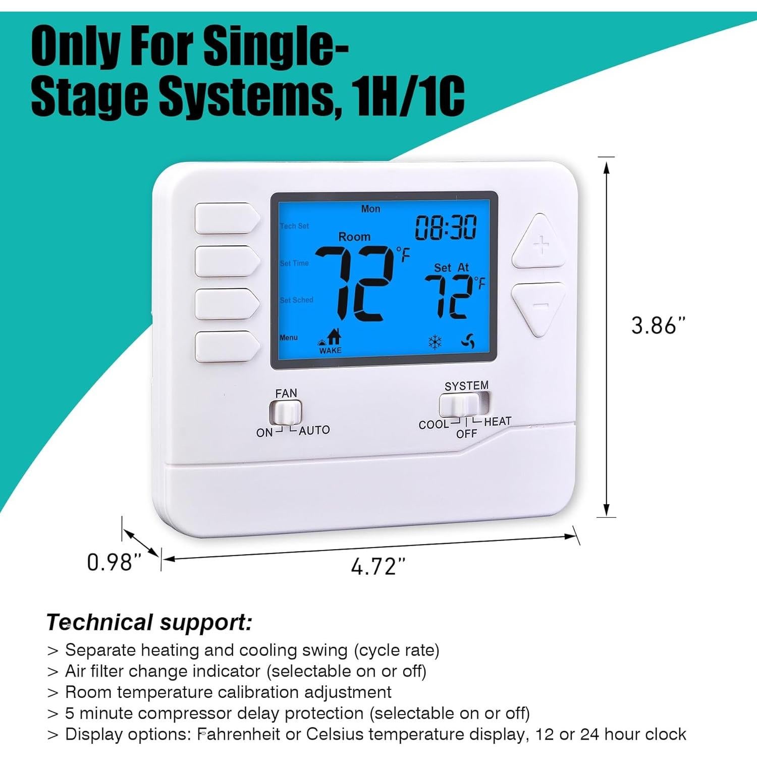 Termostato Programable Suuwer S705 1 Calor 1 Frío 24V