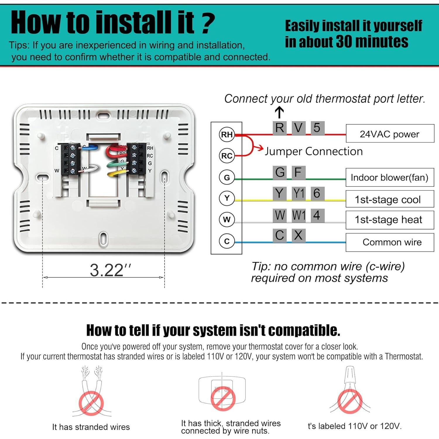Termostato Programable Suuwer S705 1 Calor 1 Frío 24V