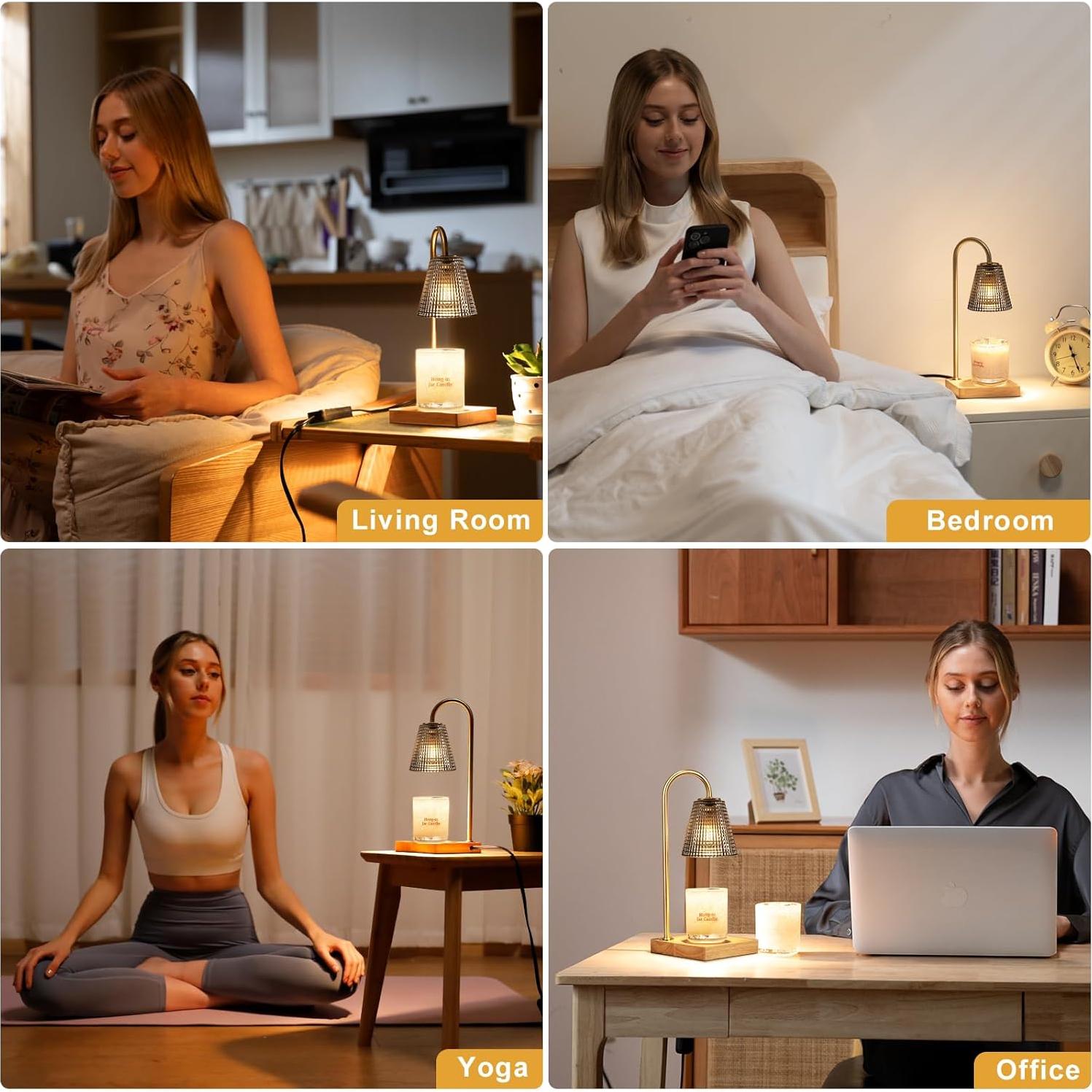 Lámpara Calentadora de Velas Hong-in 30 cm Gris-Madera con Temporizador