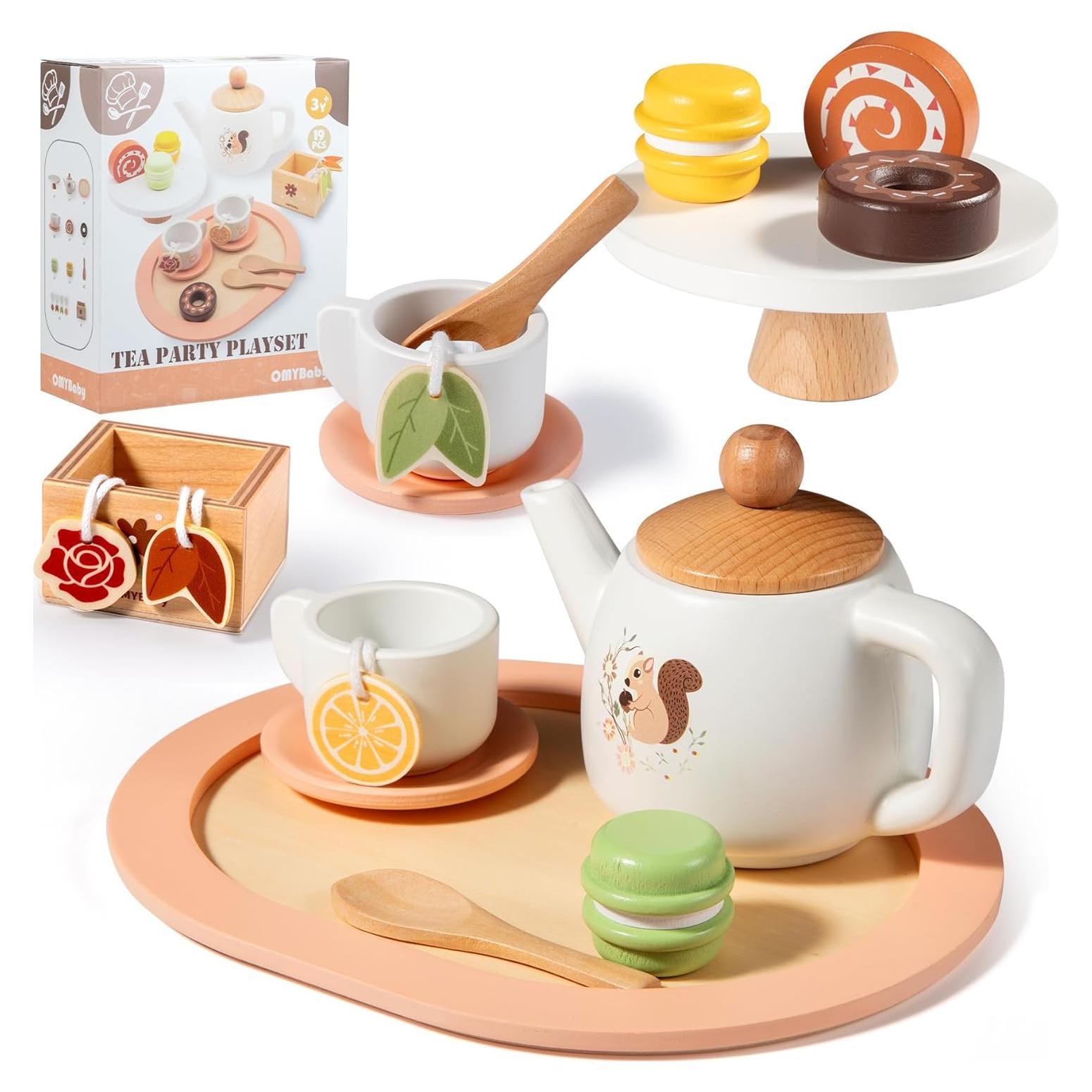 Conjunto de Té de Madera OMYBaby 19 Piezas para Niños 3A+