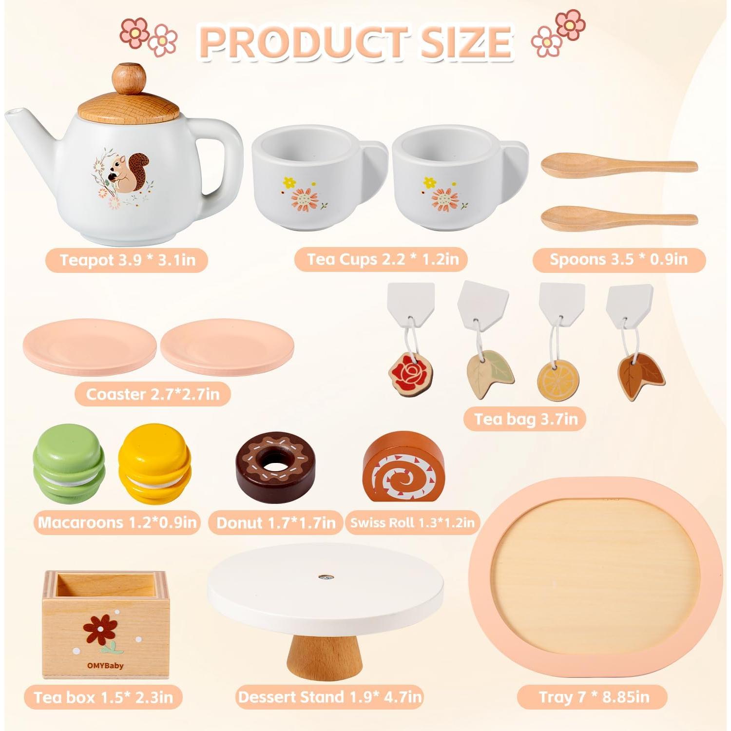 Conjunto de Té de Madera OMYBaby 19 Piezas para Niños 3A+