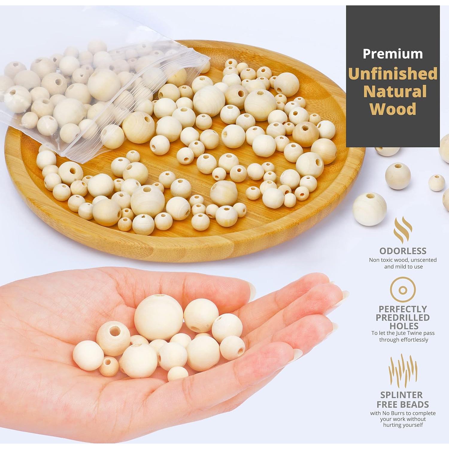 500 Perlas de Madera Natural Craftarys - 6 Tamaños para Manualidades