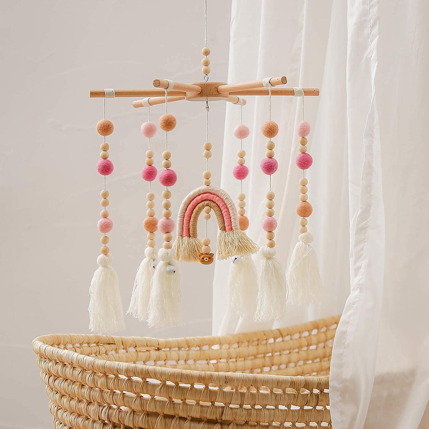 Móvil de Cuna Portátil HZHT Arcoíris de Fieltro y Madera