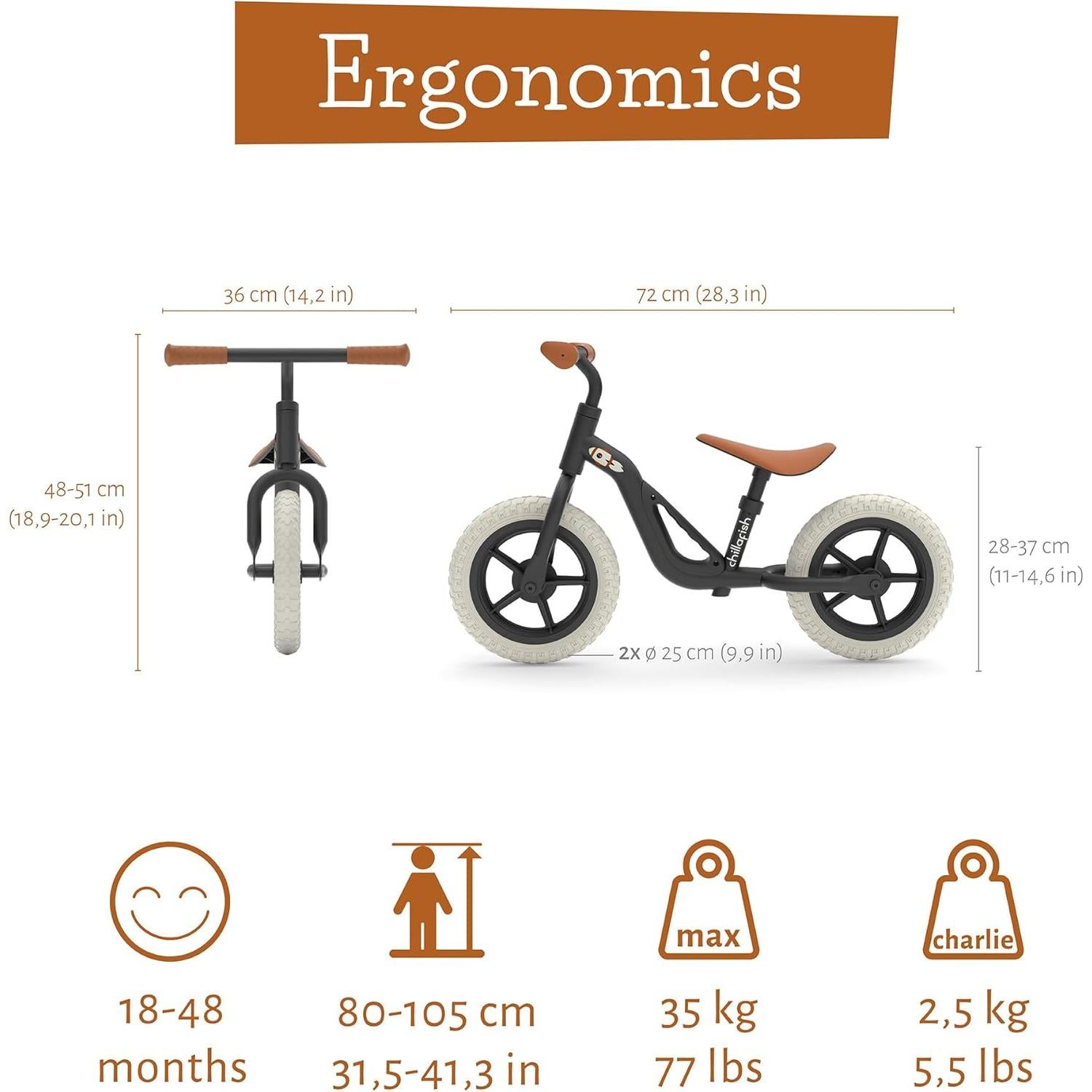 Bicicleta de Equilibrio Chillafish Charlie 10" Negra Ajustable