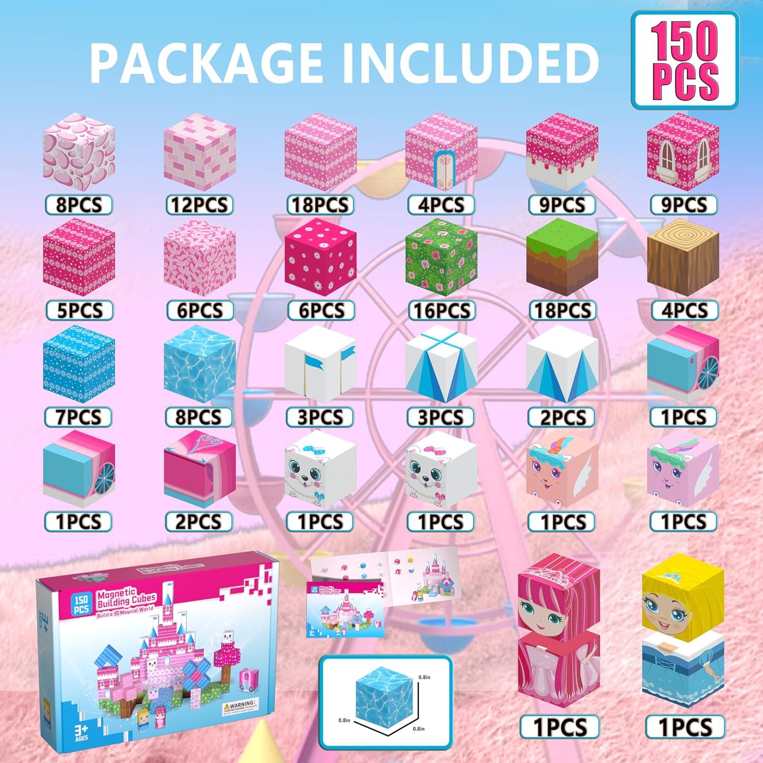 150PCS Bloques Magnéticos Riomuru Castillo Princesa Rosa 3D