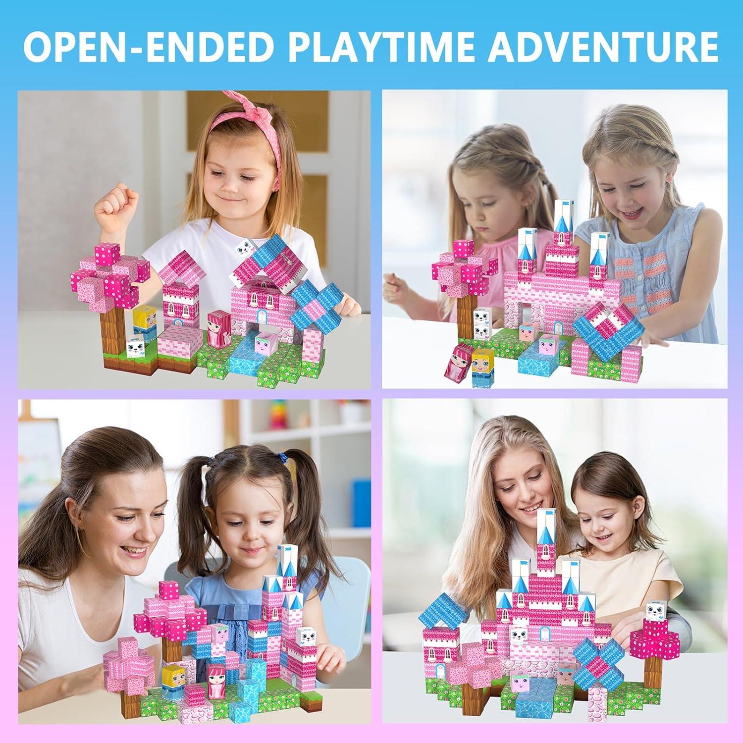 150PCS Bloques Magnéticos Riomuru Castillo Princesa Rosa 3D