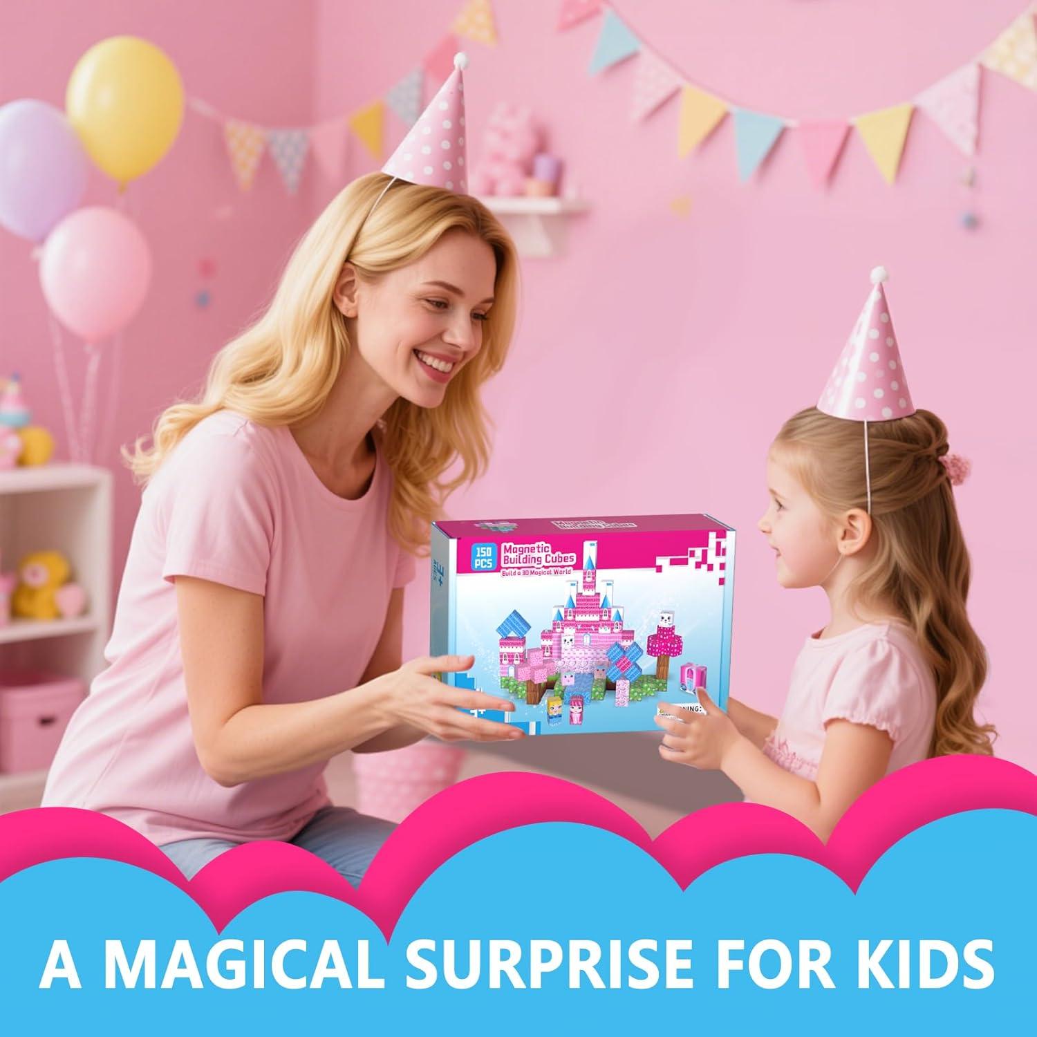 150PCS Bloques Magnéticos Riomuru Castillo Princesa Rosa 3D