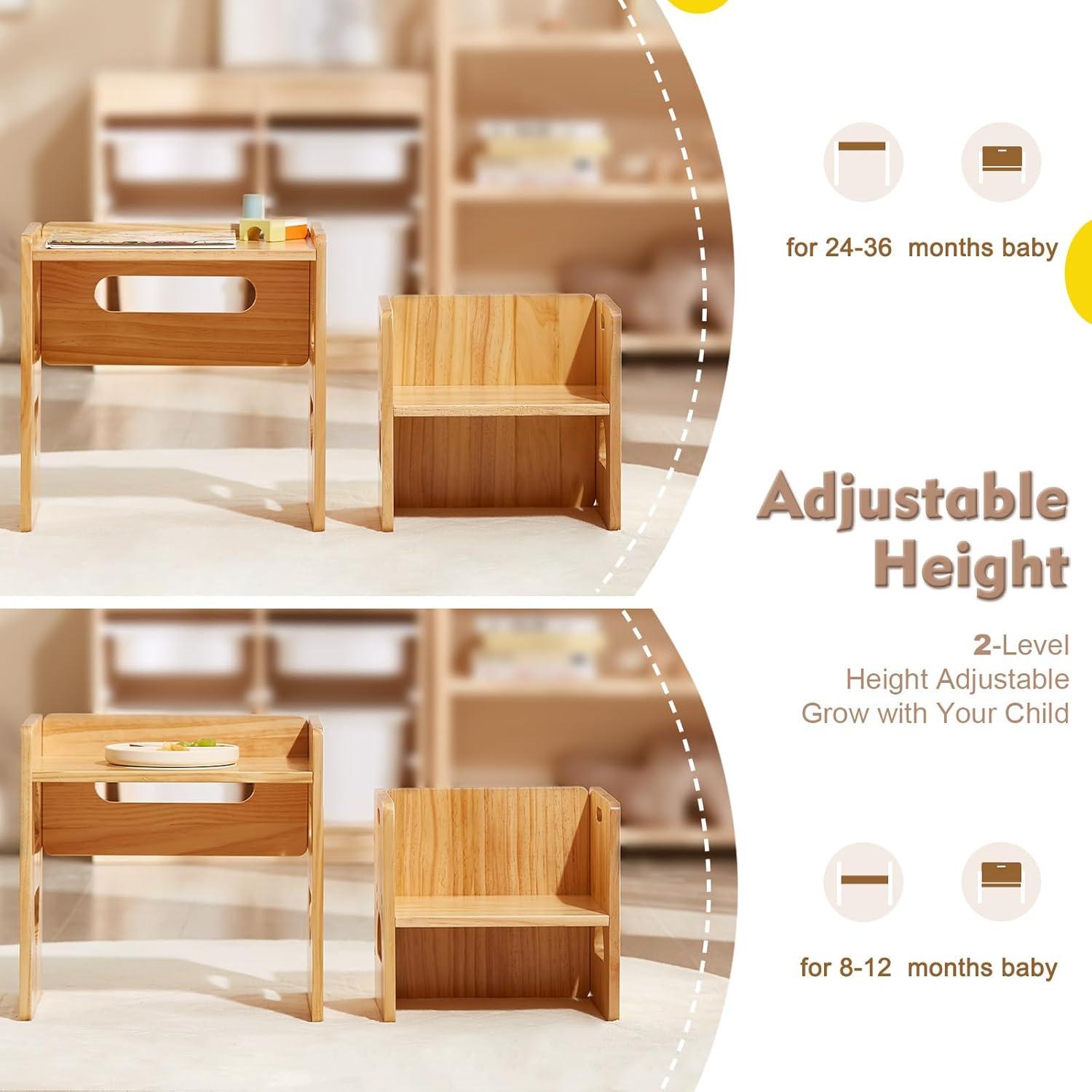 Conjunto de Mesa y Silla Montessori FUNLIO Ajustable Natural