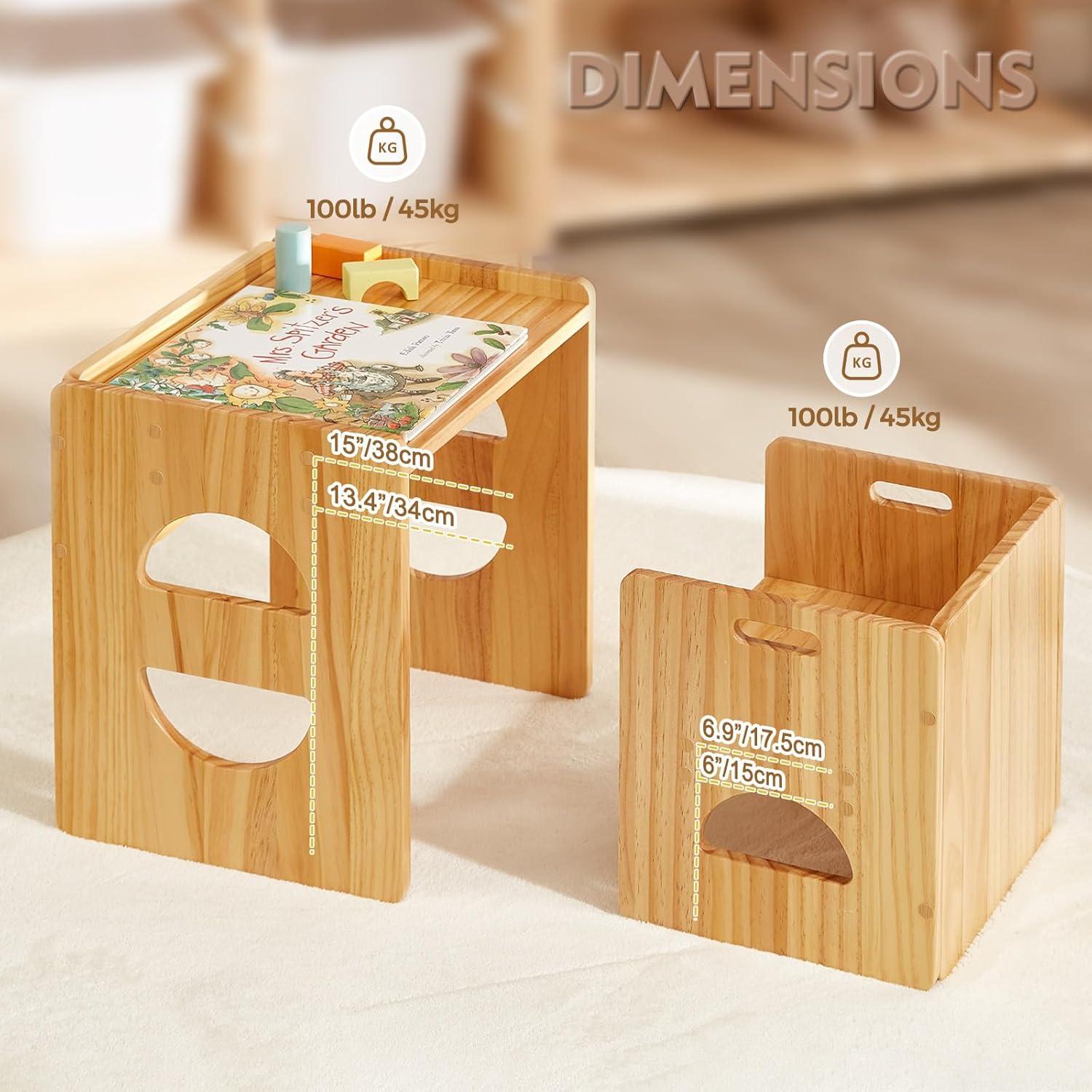 Conjunto de Mesa y Silla Montessori FUNLIO Ajustable Natural