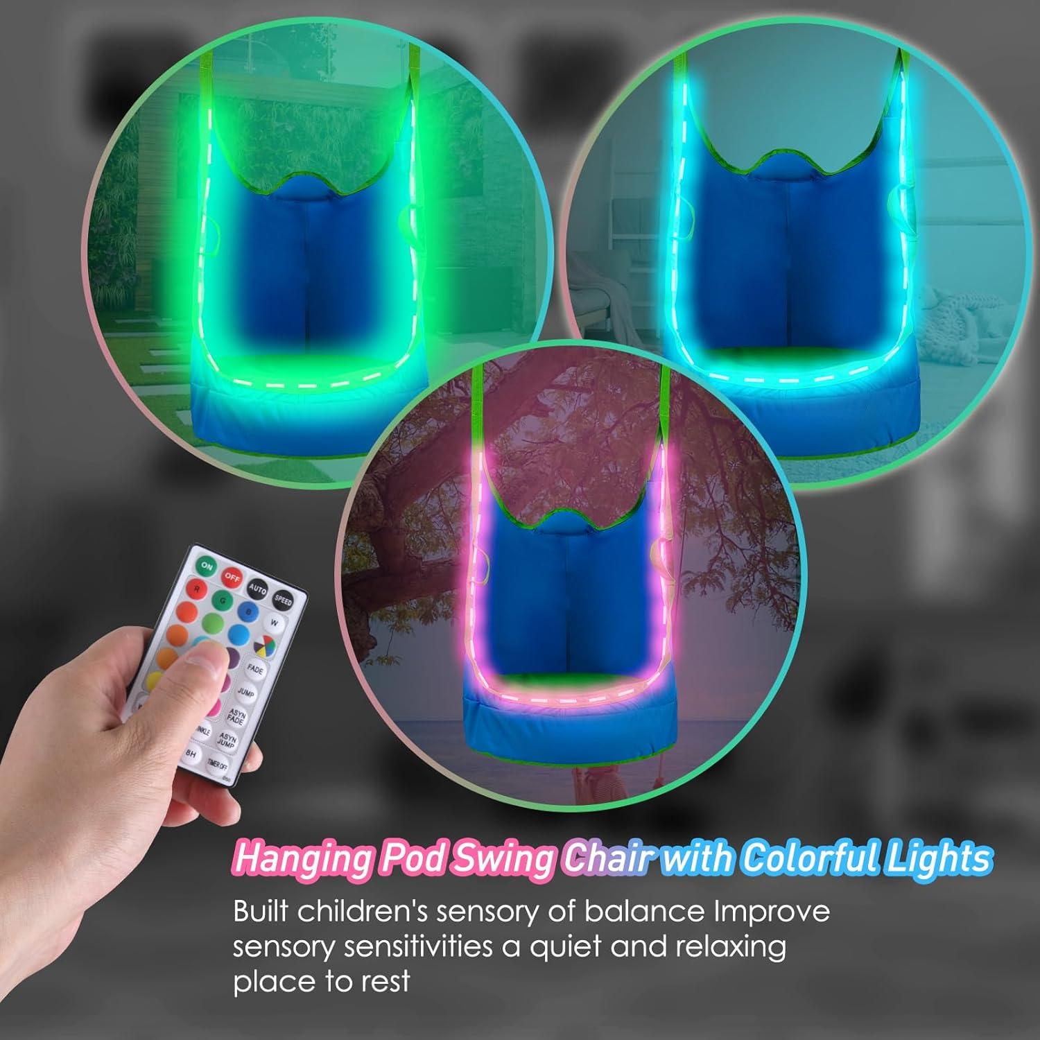 Silla Columpio Pod YAERSI Azul 900D para Niños con Luces LED