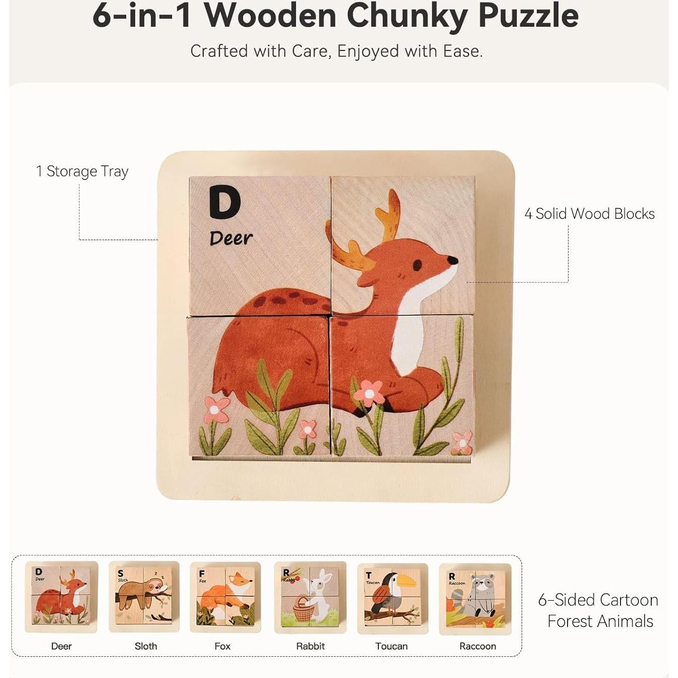 Rompecabezas de Madera 6 en 1 IEATFO Animales del Bosque