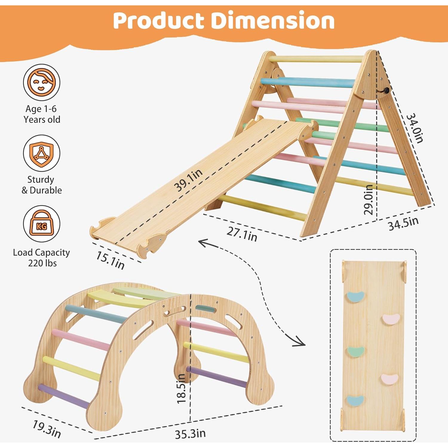 Conjunto Triángulo Pikler Colorido 5 en 1 para Niños 1-6 Años