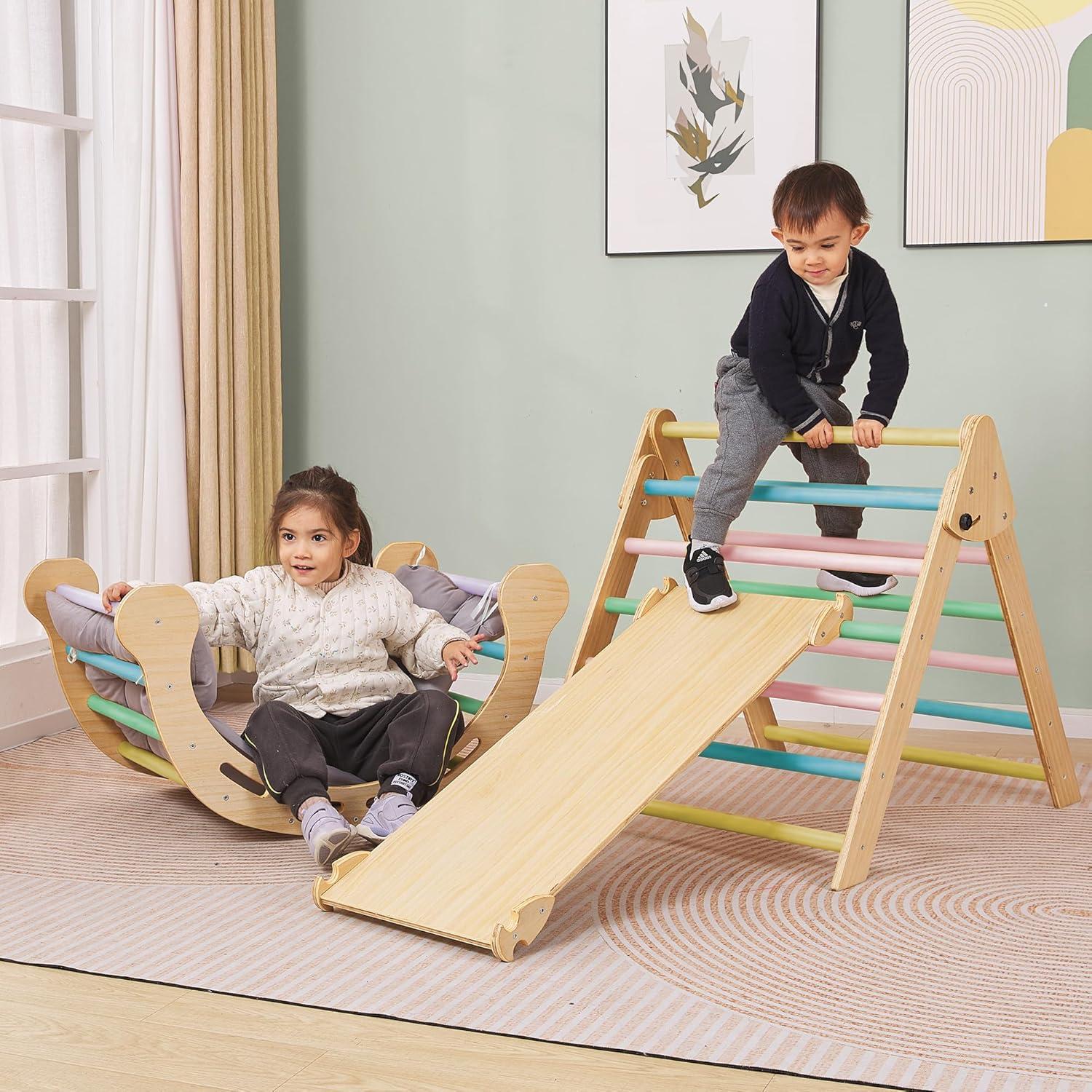 Conjunto Triángulo Pikler Colorido 5 en 1 para Niños 1-6 Años