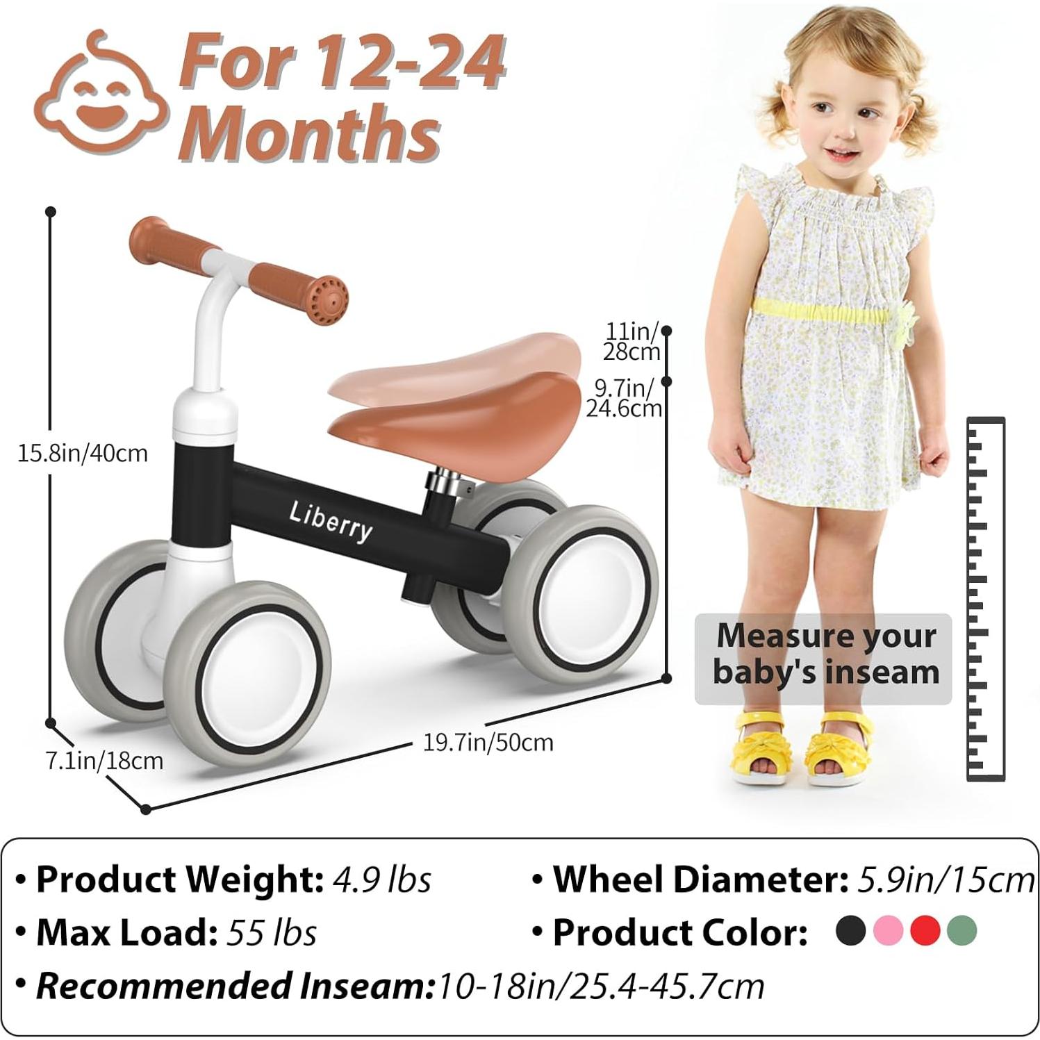 Bicicleta de Equilibrio Liberry Negra para Niños 12-24 Meses