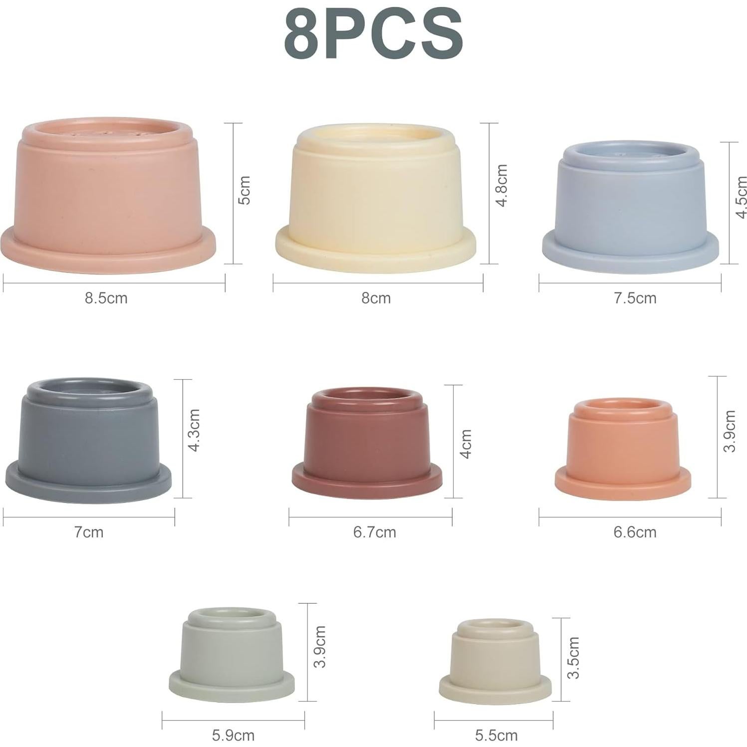 Tazas Apilables Montessori Tepear 8PCS para Bebés 6-12 Meses
