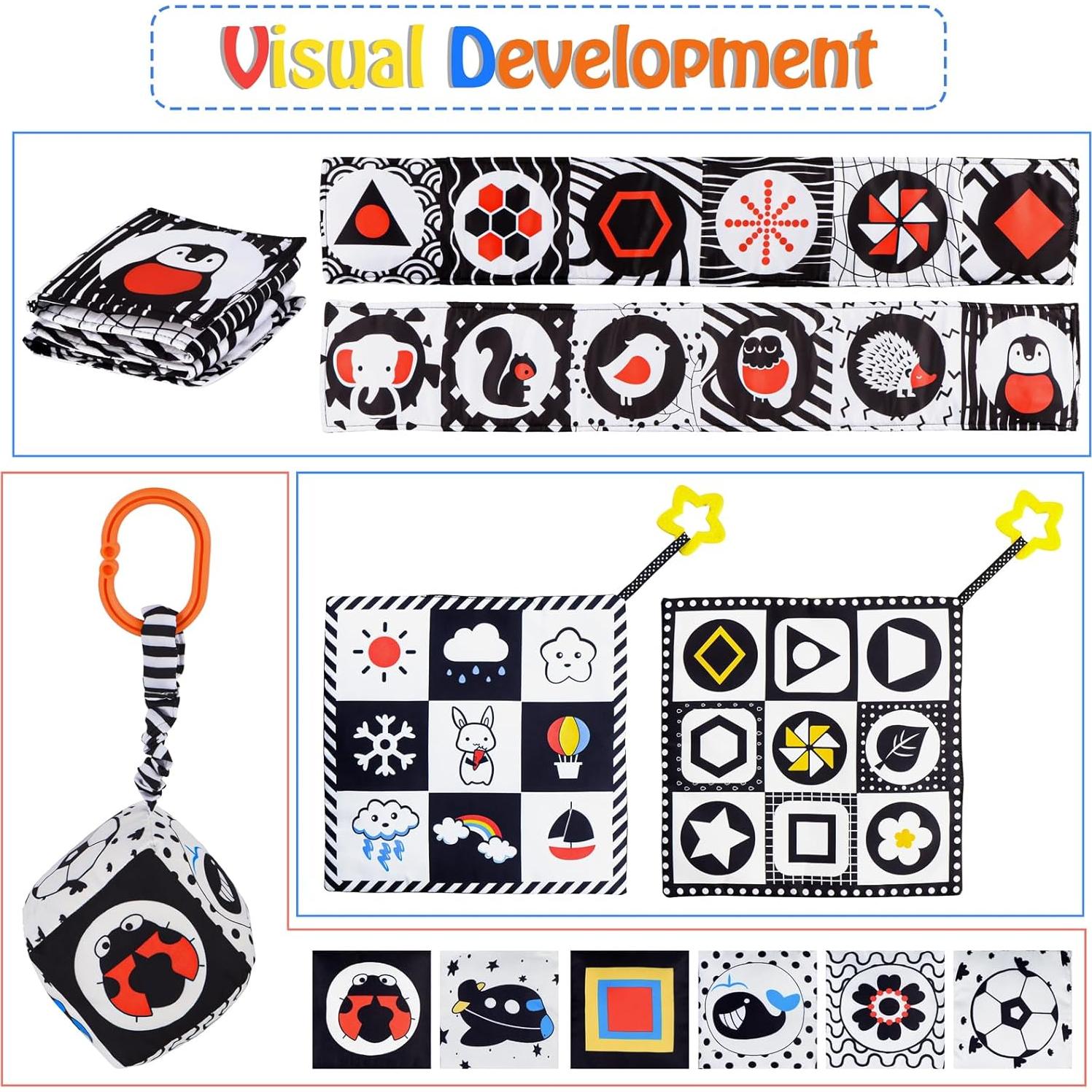 Juguetes Sensoriales para Bebés SAMMAS 3 Pcs Blanco y Negro