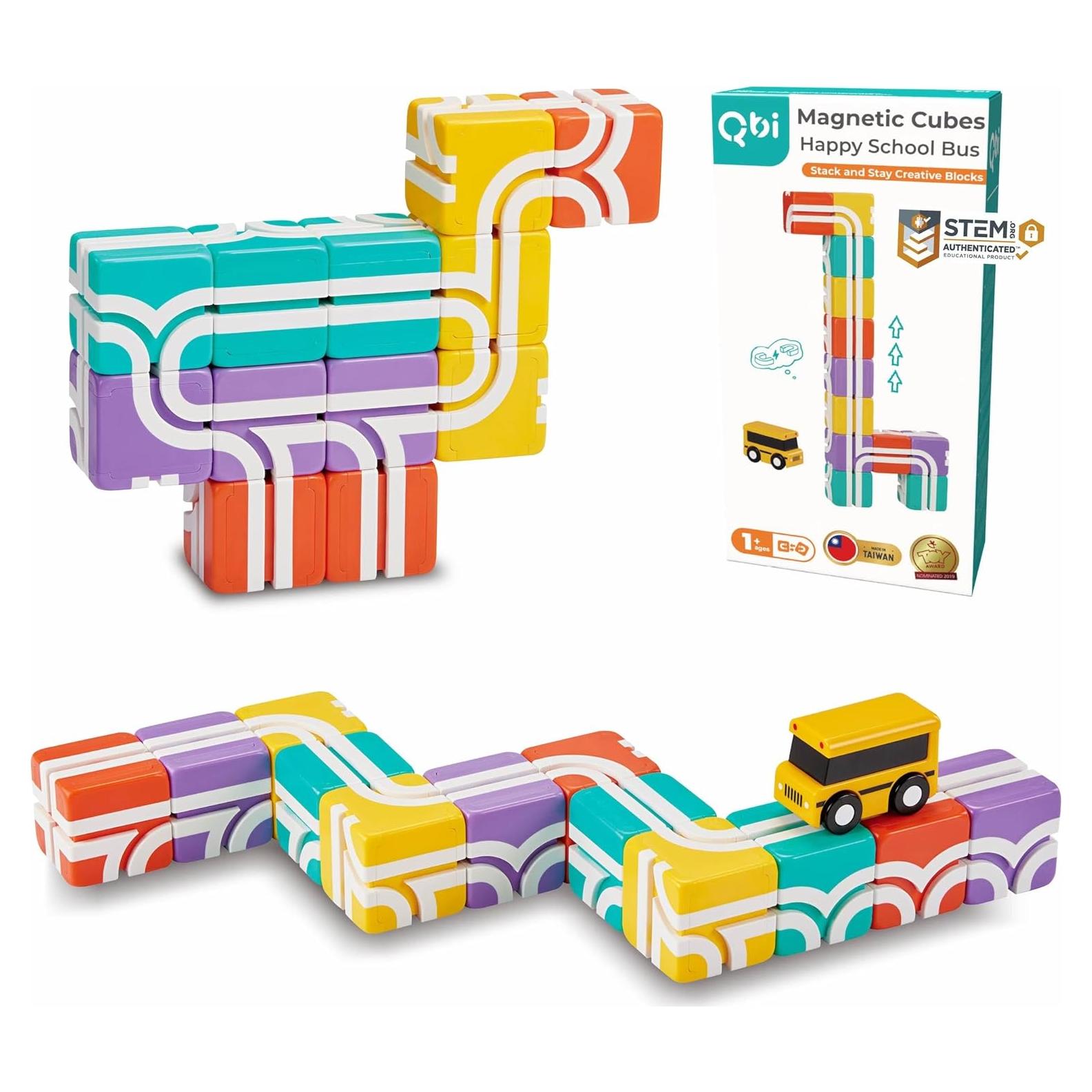 Bloques Magnéticos QBI 13 Piezas con Autobús Escolar 1+ Años