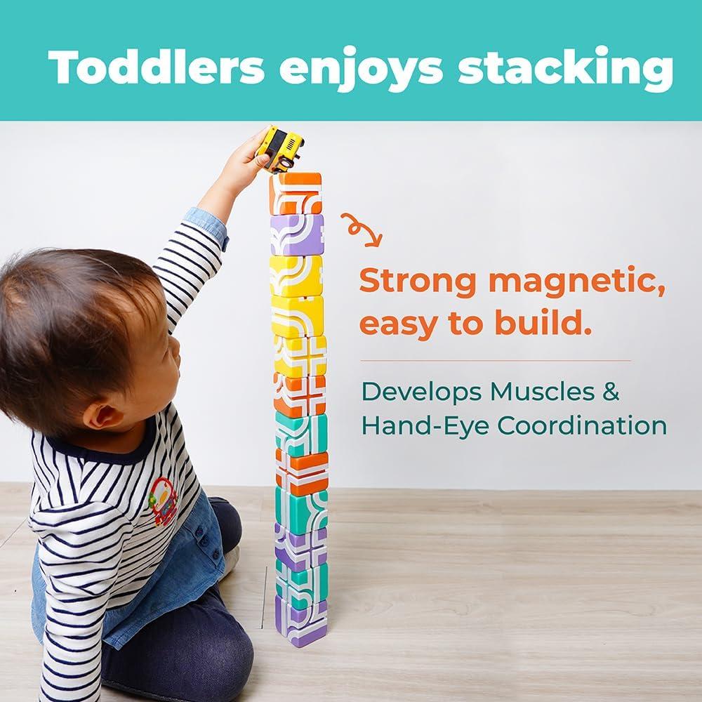 Bloques Magnéticos QBI 13 Piezas con Autobús Escolar 1+ Años