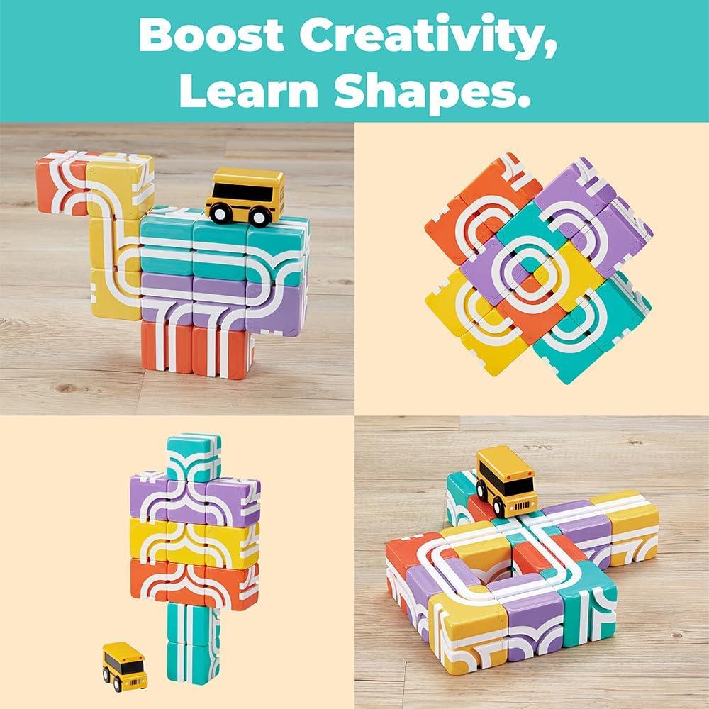 Bloques Magnéticos QBI 13 Piezas con Autobús Escolar 1+ Años