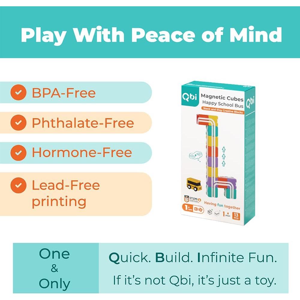 Bloques Magnéticos QBI 13 Piezas con Autobús Escolar 1+ Años