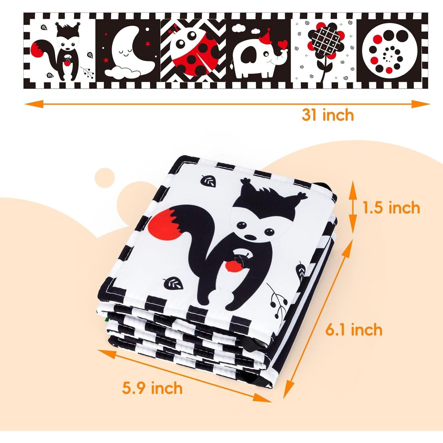 Libro Suave para Bebés Cawgug en Blanco y Negro 0-12 Meses