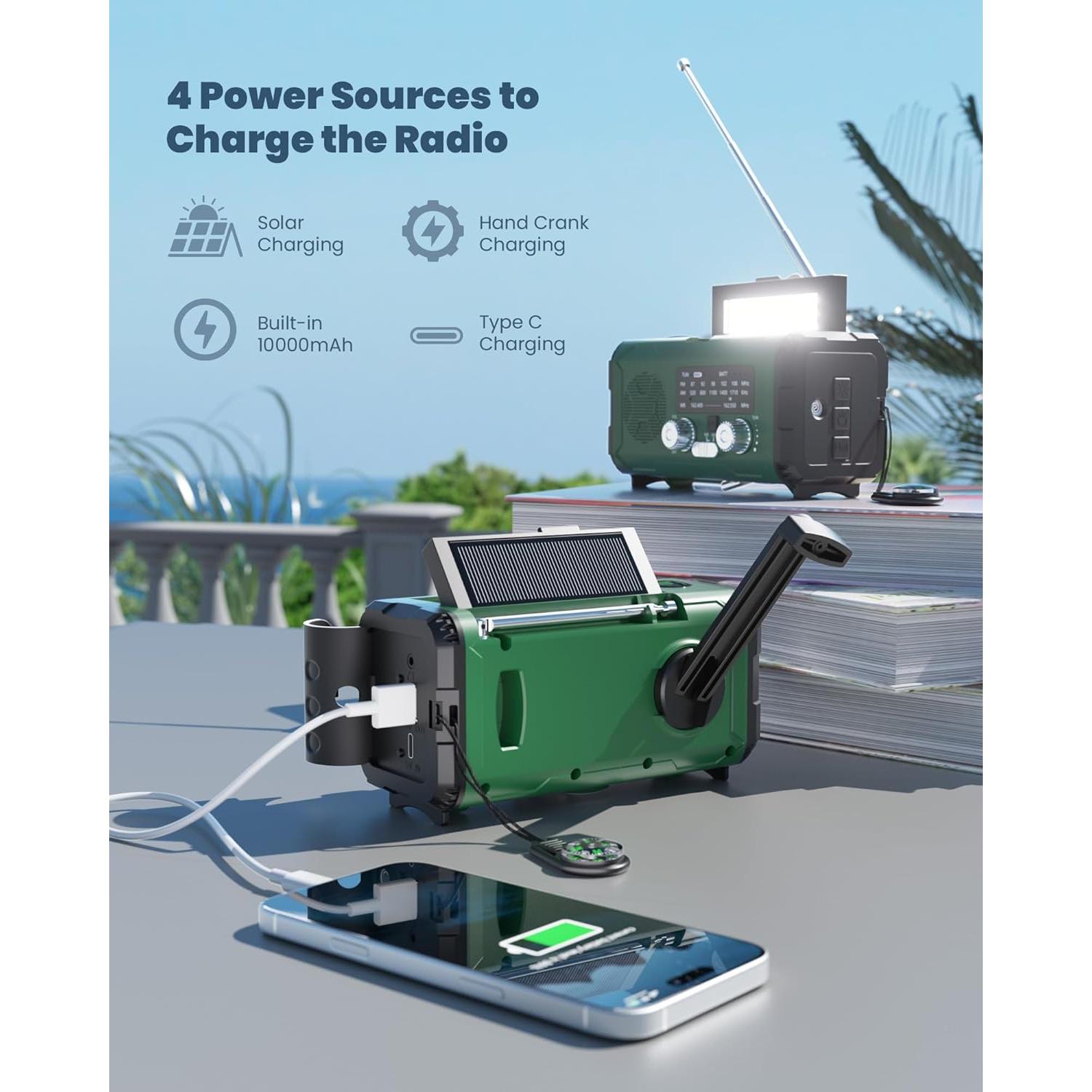 Radio Meteorológica de Emergencia PLOOHT con Batería 10000mAh