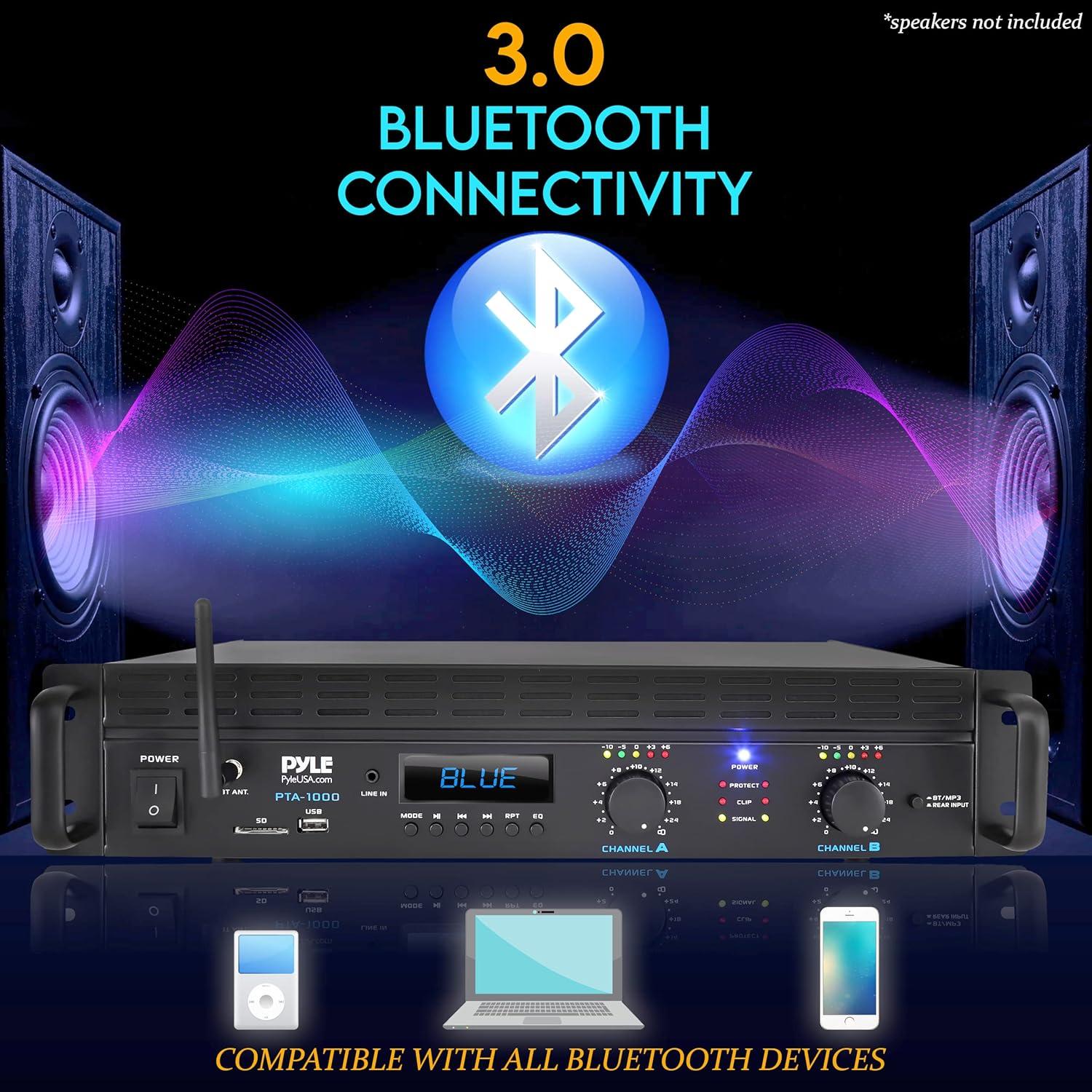 Amplificador Bluetooth Pyle PTA1000BT 2000W 2 Canales Rack