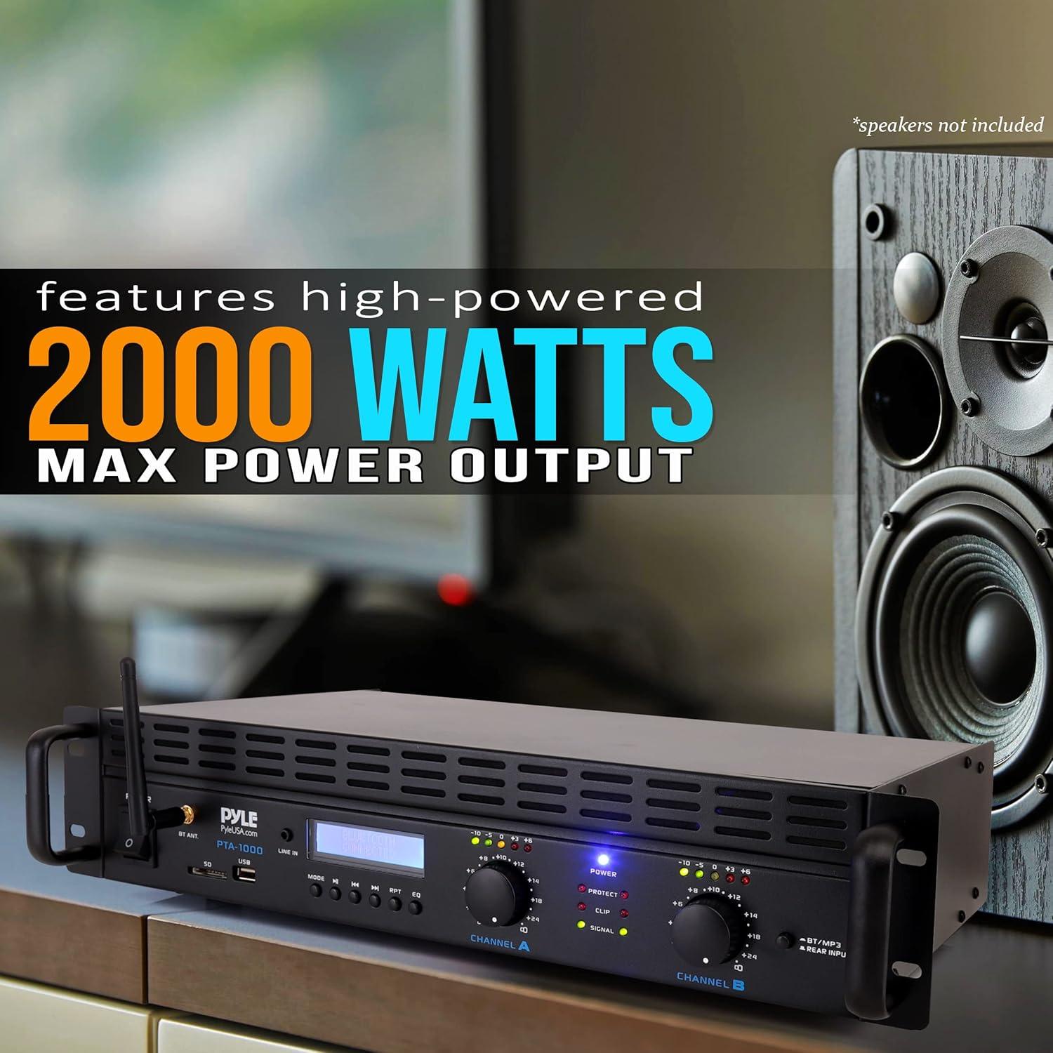 Amplificador Bluetooth Pyle PTA1000BT 2000W 2 Canales Rack