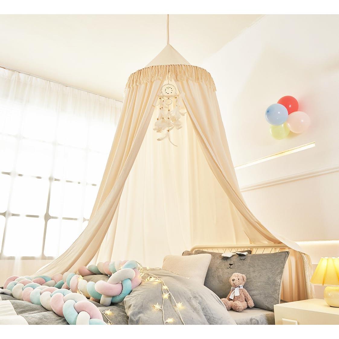 Dosel para Cama de Niños Mengersi Marfil 240 cm con Borlas