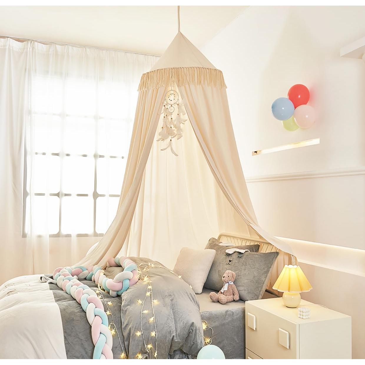 Dosel para Cama de Niños Mengersi Marfil 240 cm con Borlas