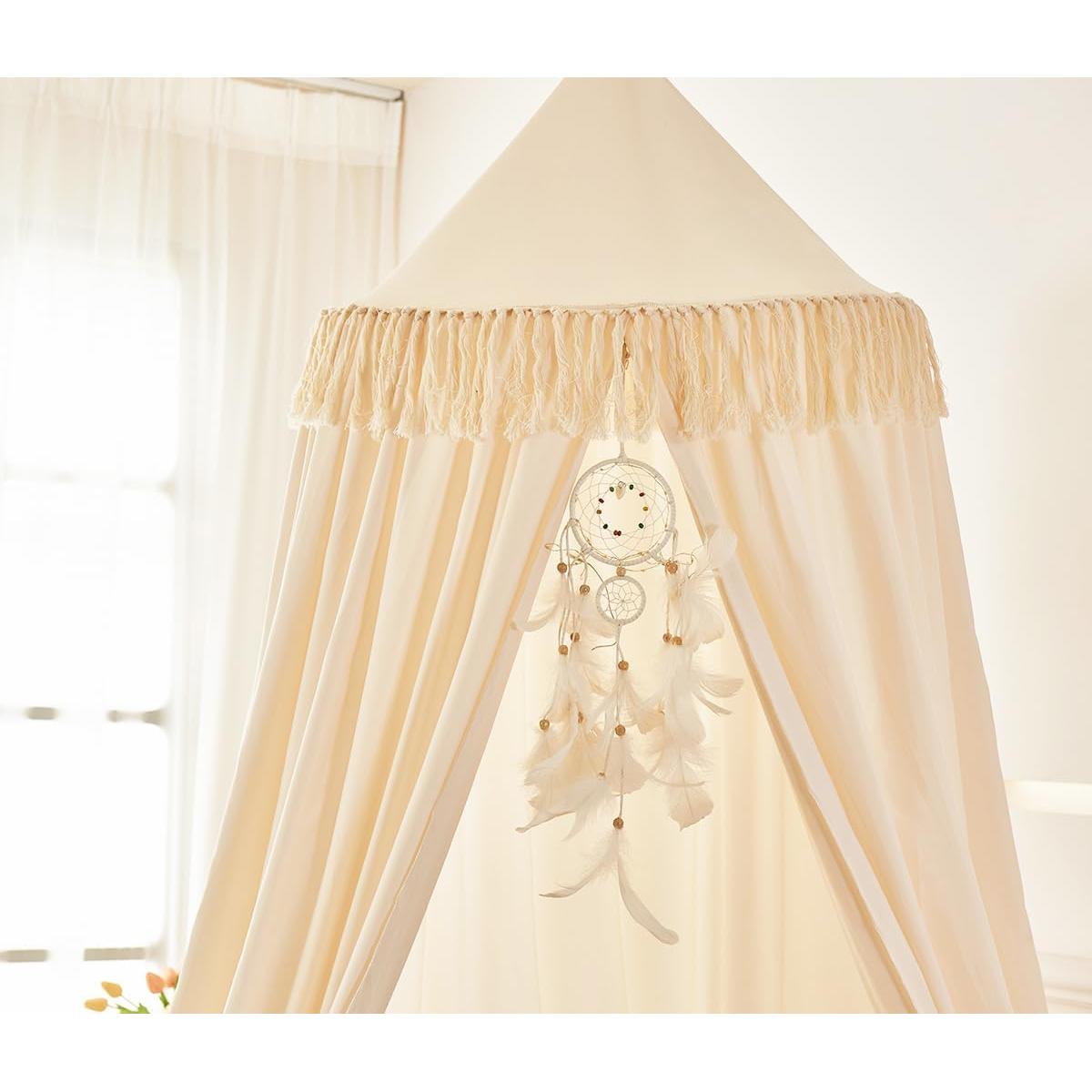 Dosel para Cama de Niños Mengersi Marfil 240 cm con Borlas