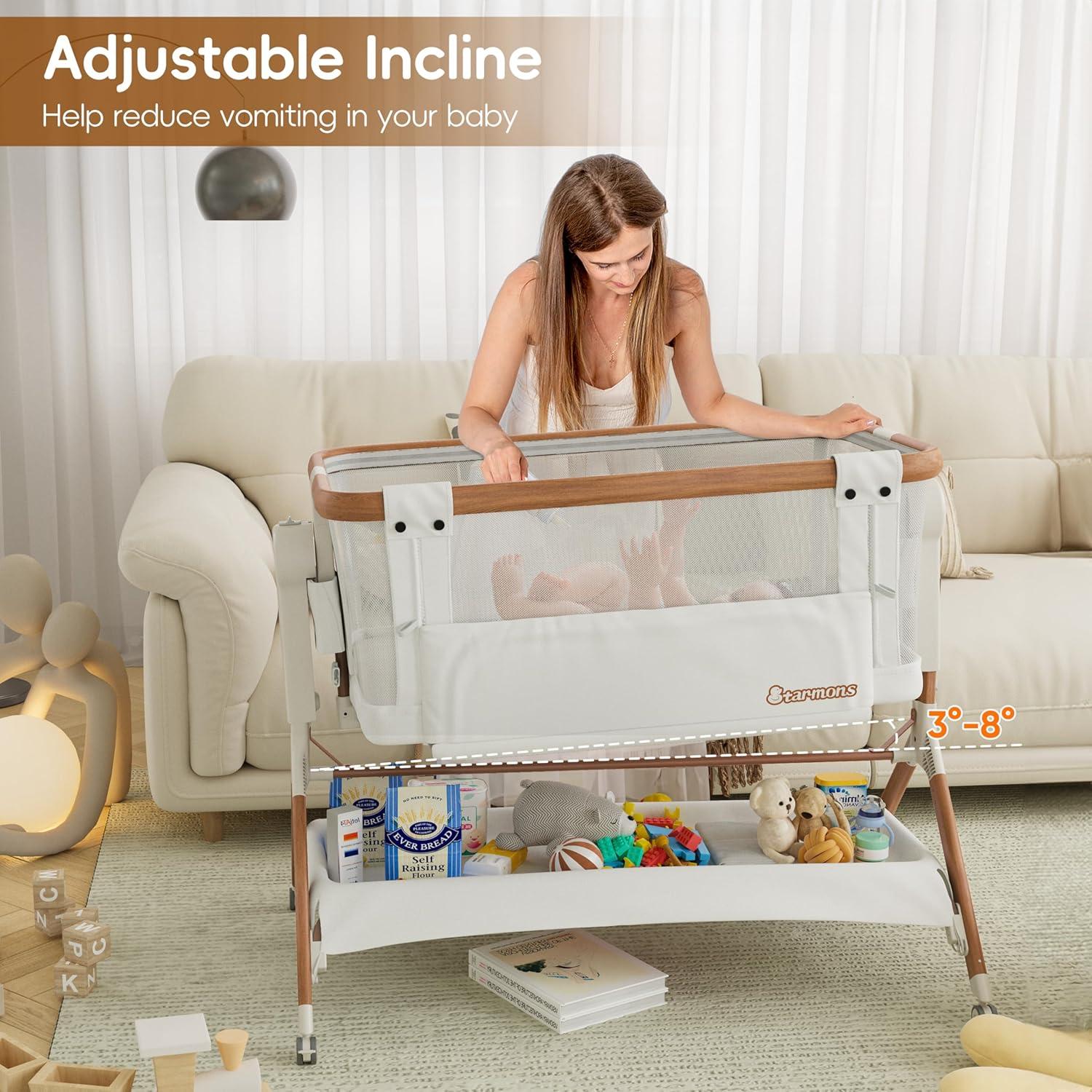 Cuna Lateral Starmons 3 en 1 Ajustable 6 Alturas Malla Transpirable