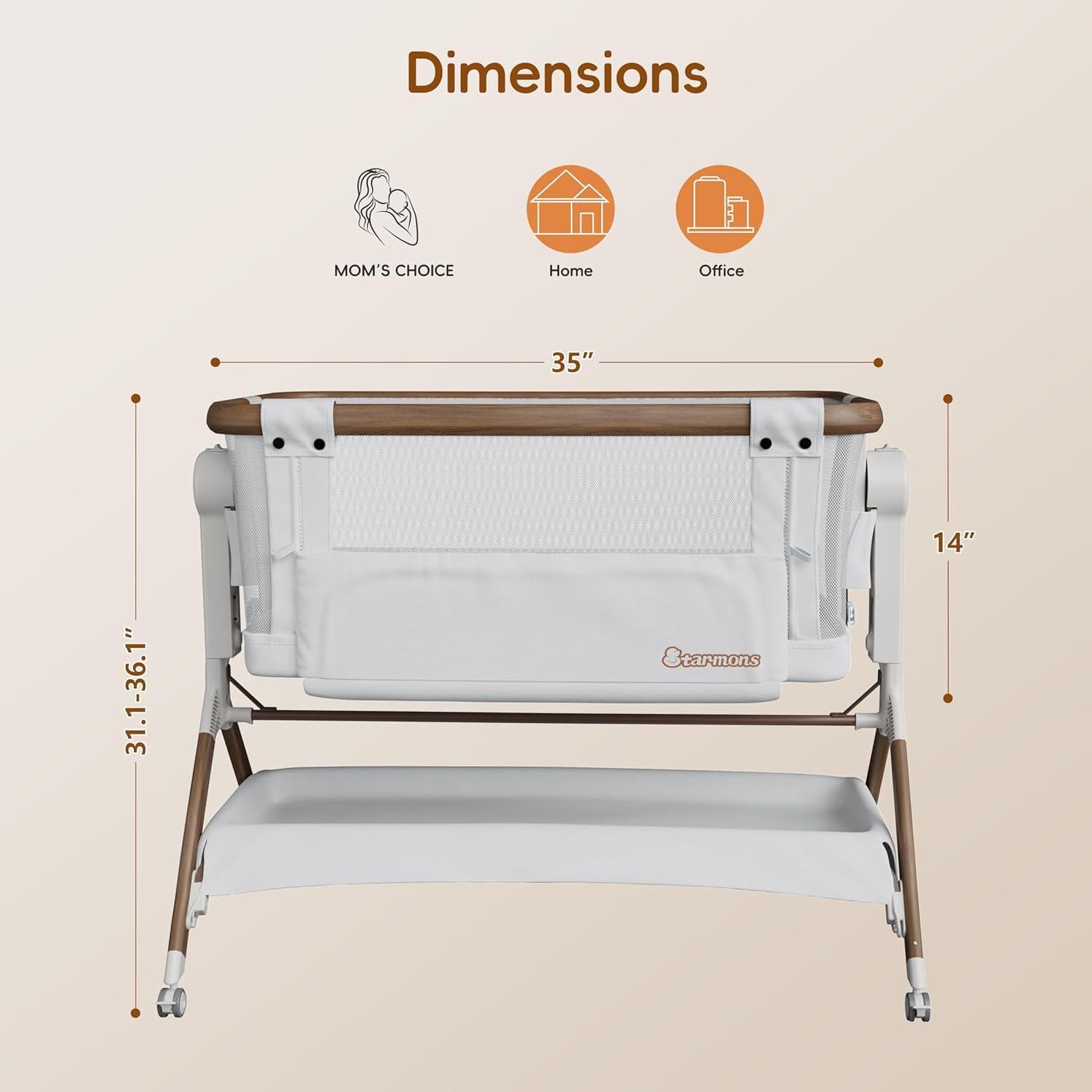 Cuna Lateral Starmons 3 en 1 Ajustable 6 Alturas Malla Transpirable