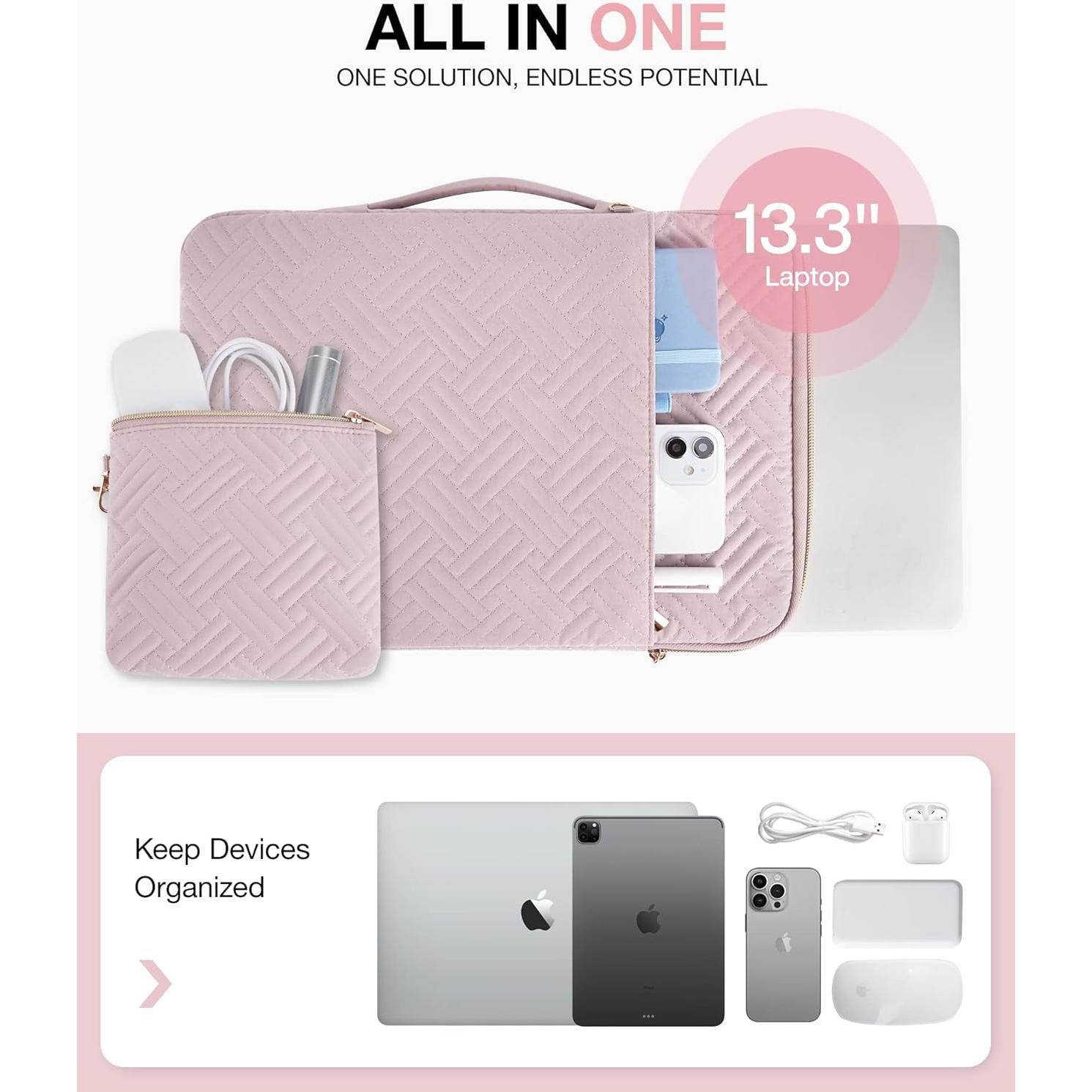 BAGSMART Funda para Laptop 13-14" Rosa Bebé con Accesorios