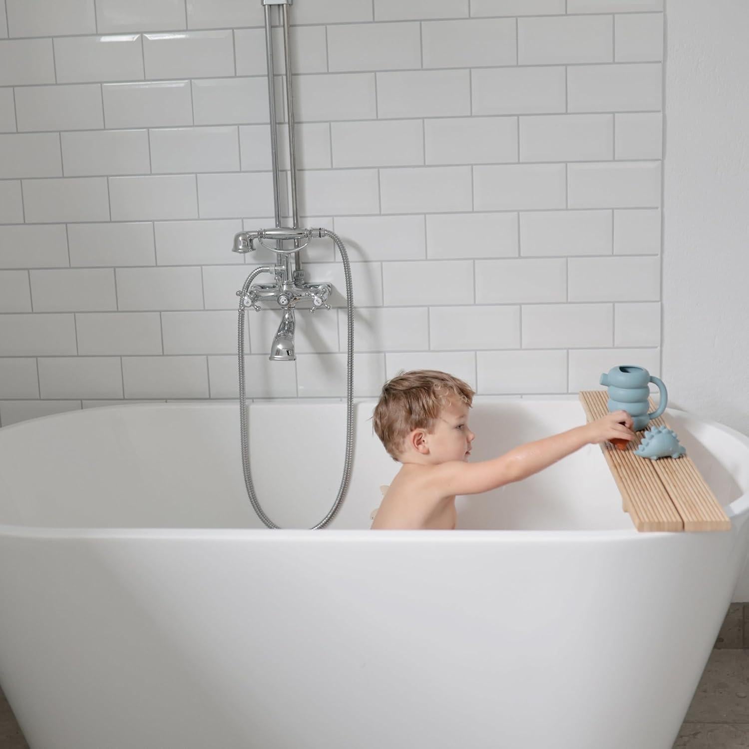 Regadera de Silicona Mushie Azul Francés para Niños 10 Meses+