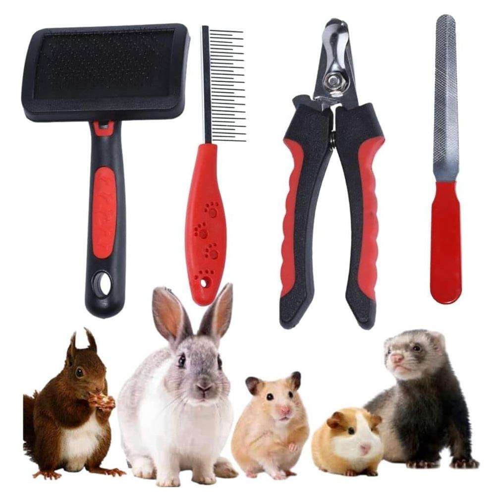 Kit de Aseo para Mascotas KUNBIUH 4PCS - Cortauñas, Cepillo y Peine