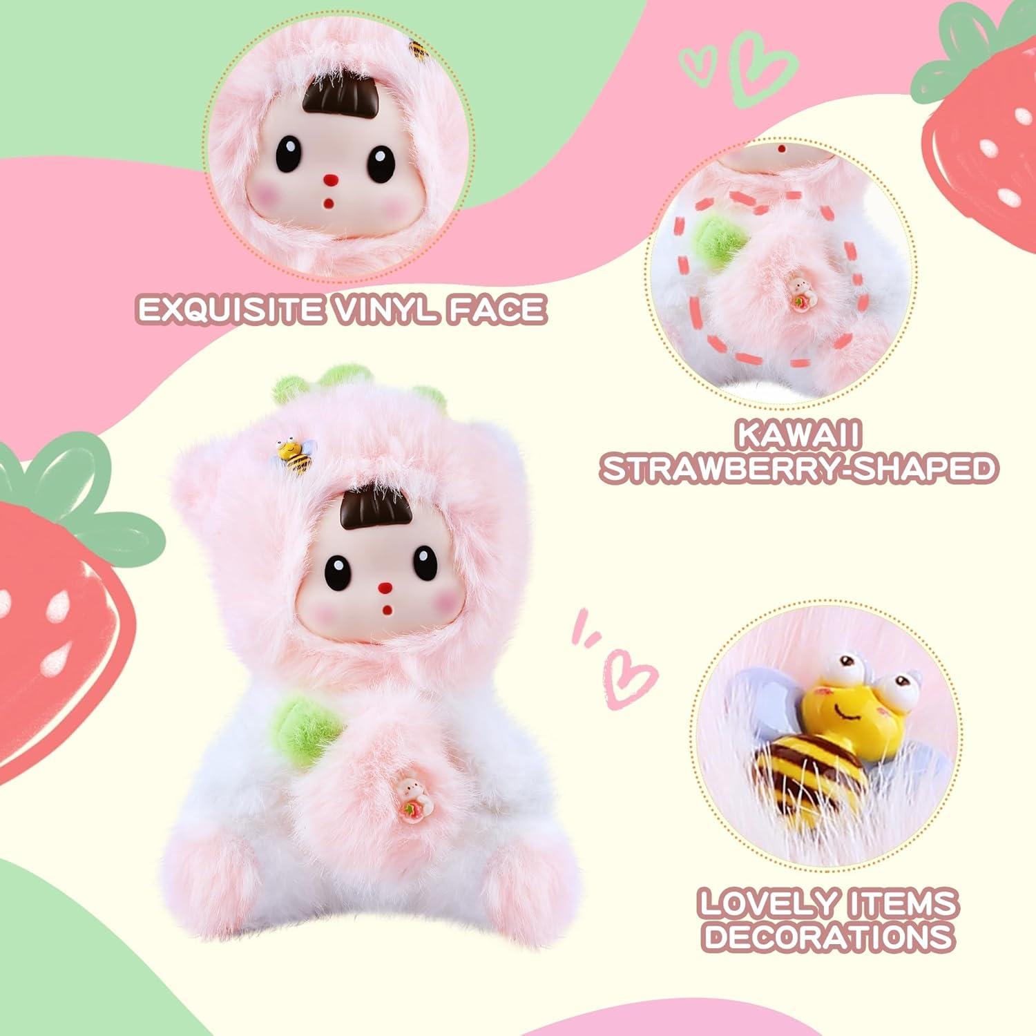 Muñeca de Peluche Kawaii Gato Fresa Rosa 18 cm