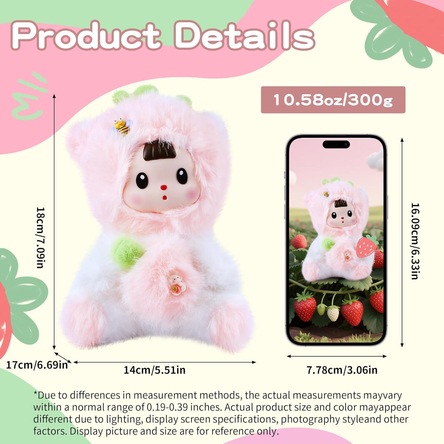 Muñeca de Peluche Kawaii Gato Fresa Rosa 18 cm